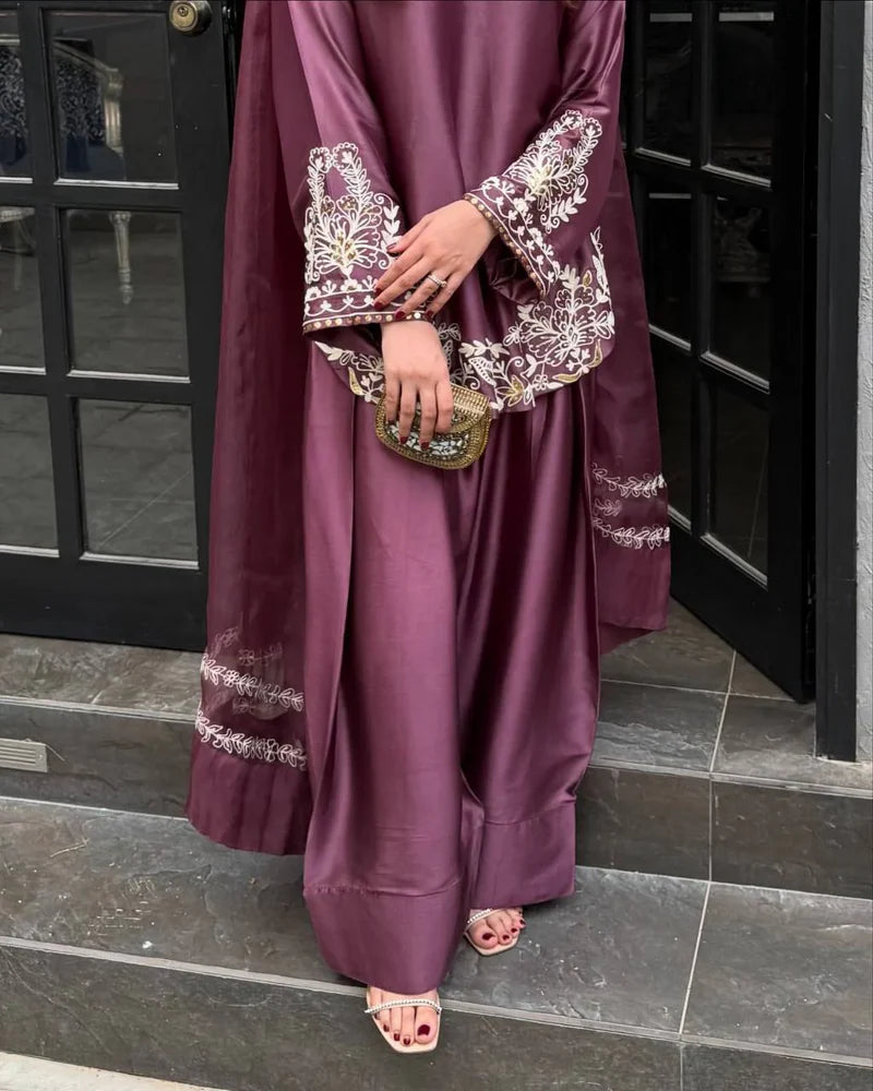 Majestic Aura: Woman in Purple Captivates at the Doorway
