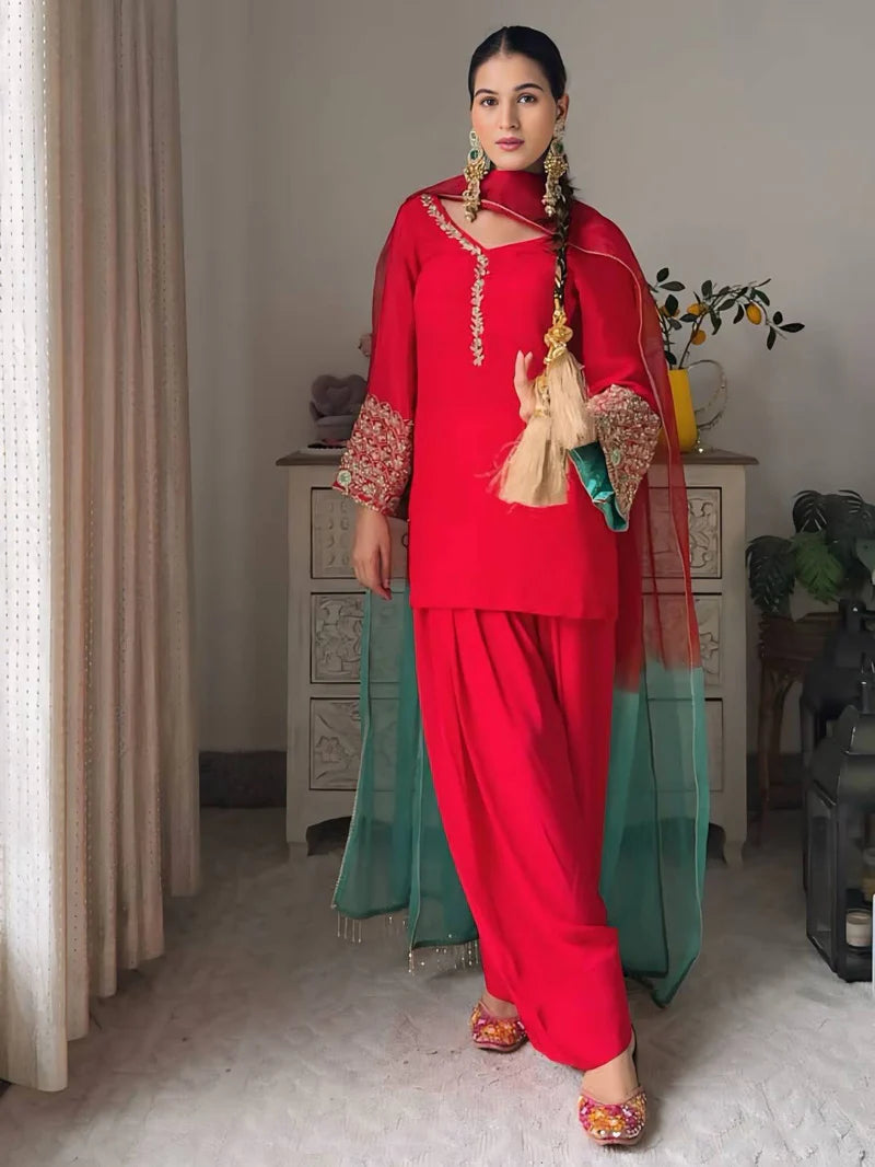 New Designer Farsi Suit Set in Heavy Fox Georgette with Embroidery Work