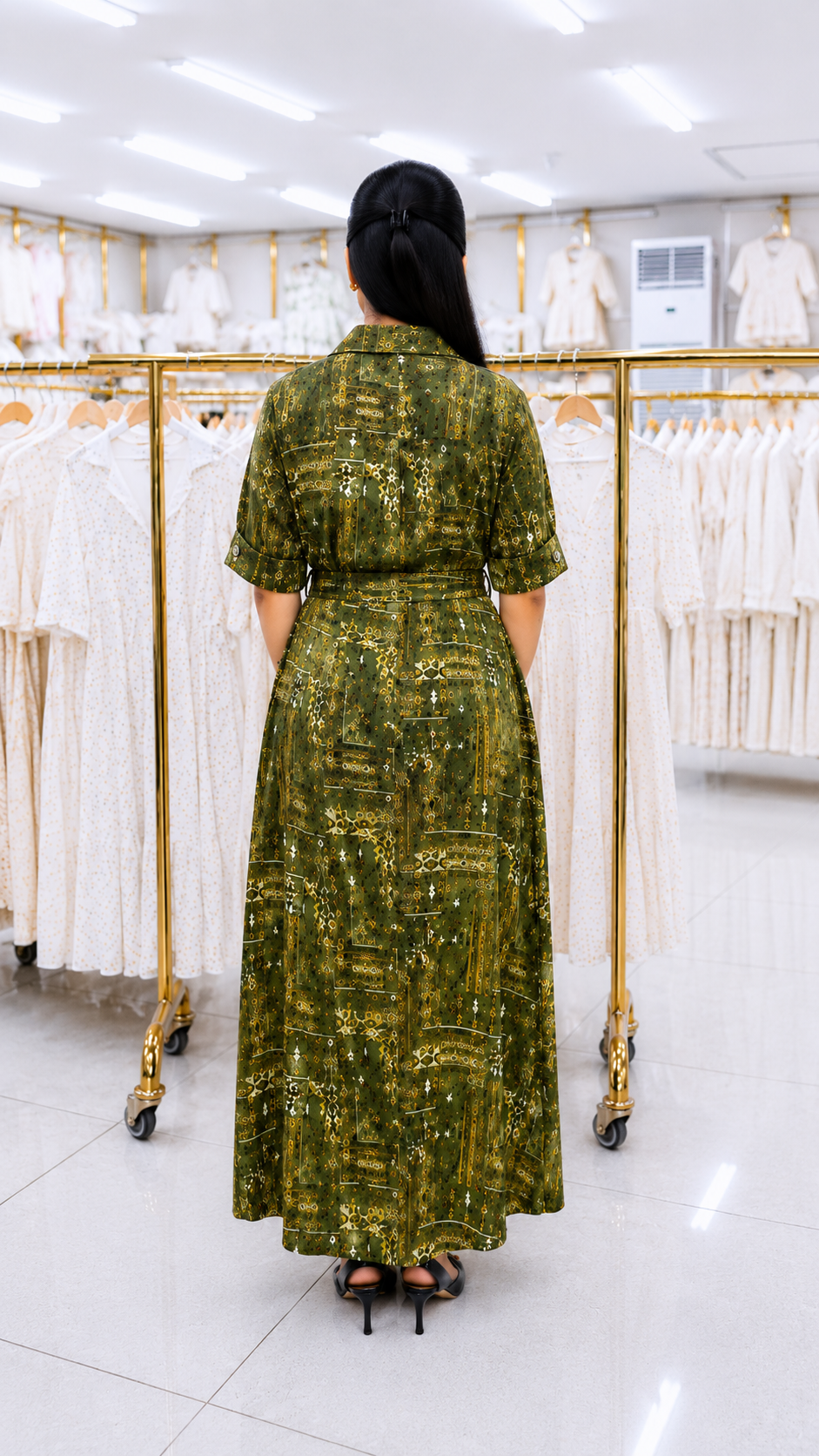 Green Printed Rayon Maxi Dress