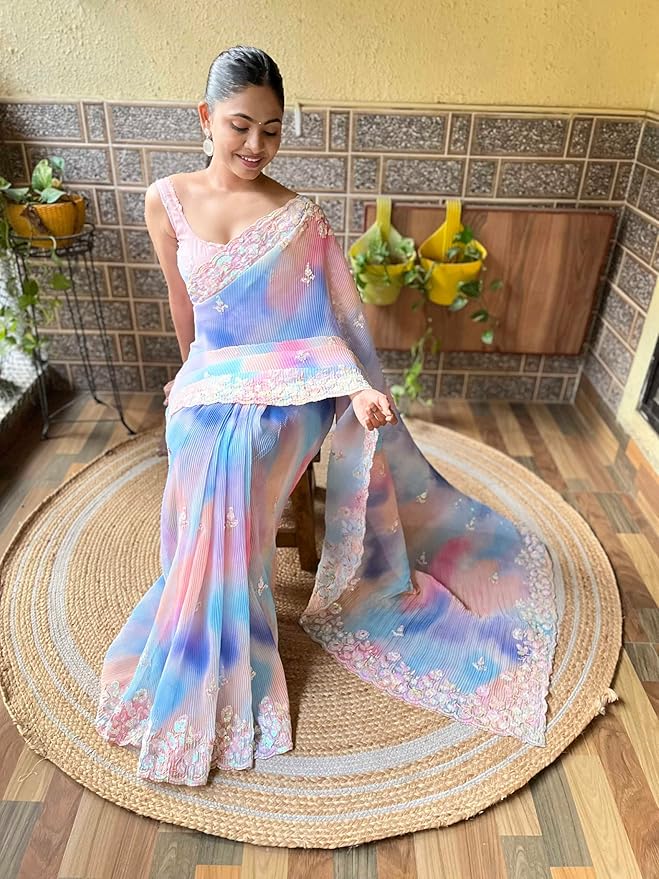 Women Tie & Dye Print Saree with Contrast Border