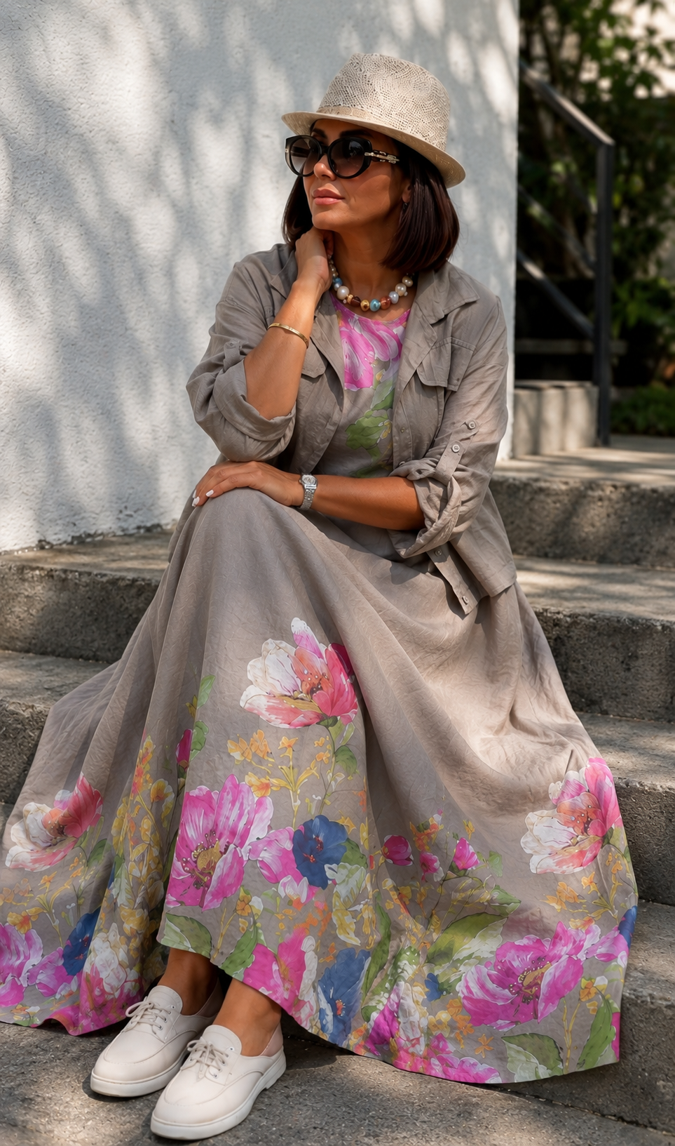 Women's Floral Maxi Dress with Jacket Set