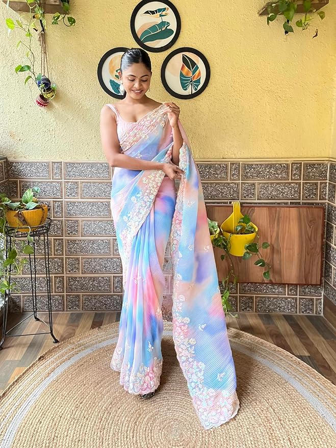 Women Tie & Dye Print Saree with Contrast Border