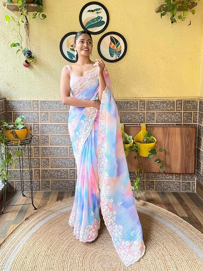 Women Tie & Dye Print Saree with Contrast Border