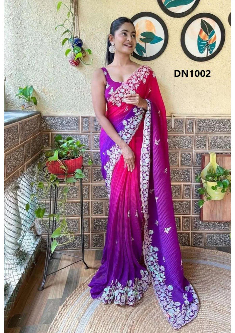 Embroidered Bollywood Georgette Saree in 3 Color