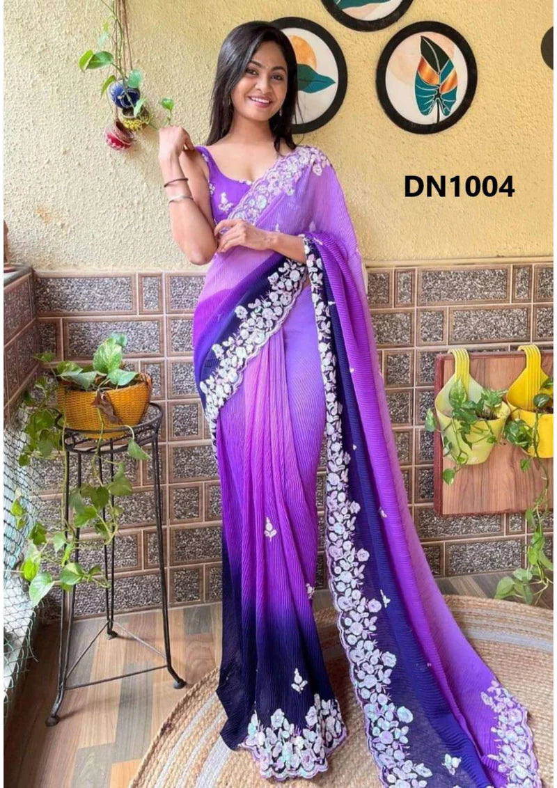 Embroidered Bollywood Georgette Saree in 3 Color