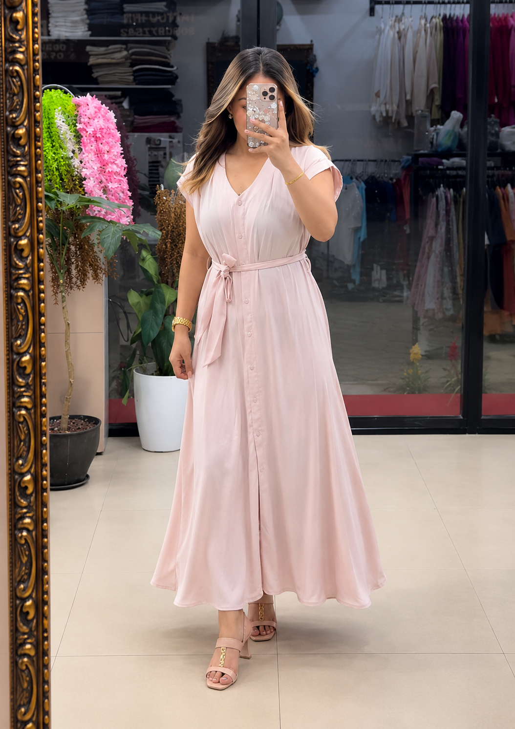 Pink Women's Soft Rayon A-Line Maxi Dress