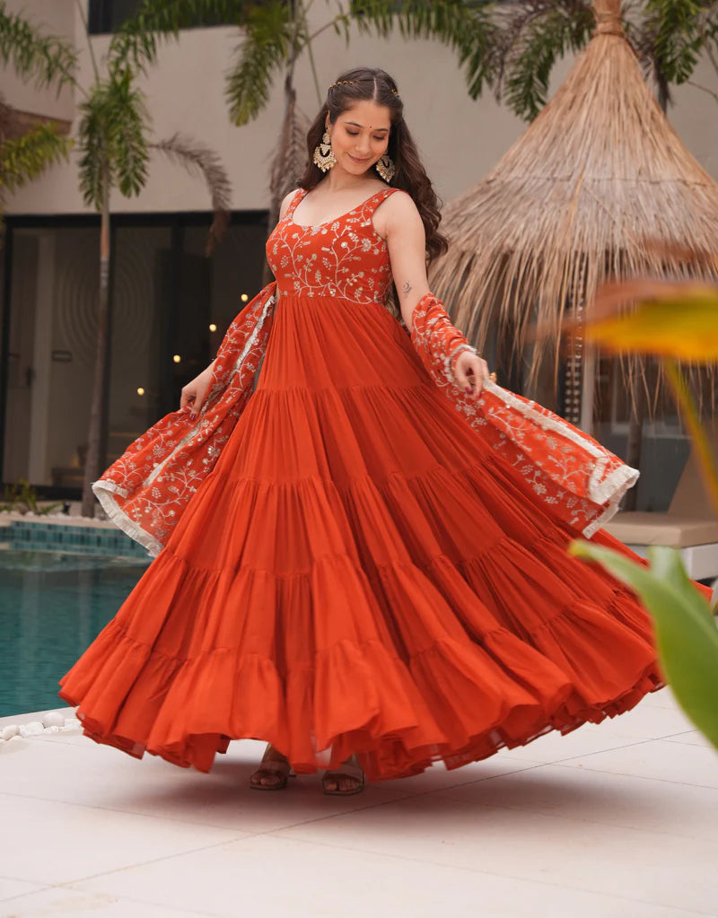 Orange  Premium Designer Full Falir Anarkali Suit