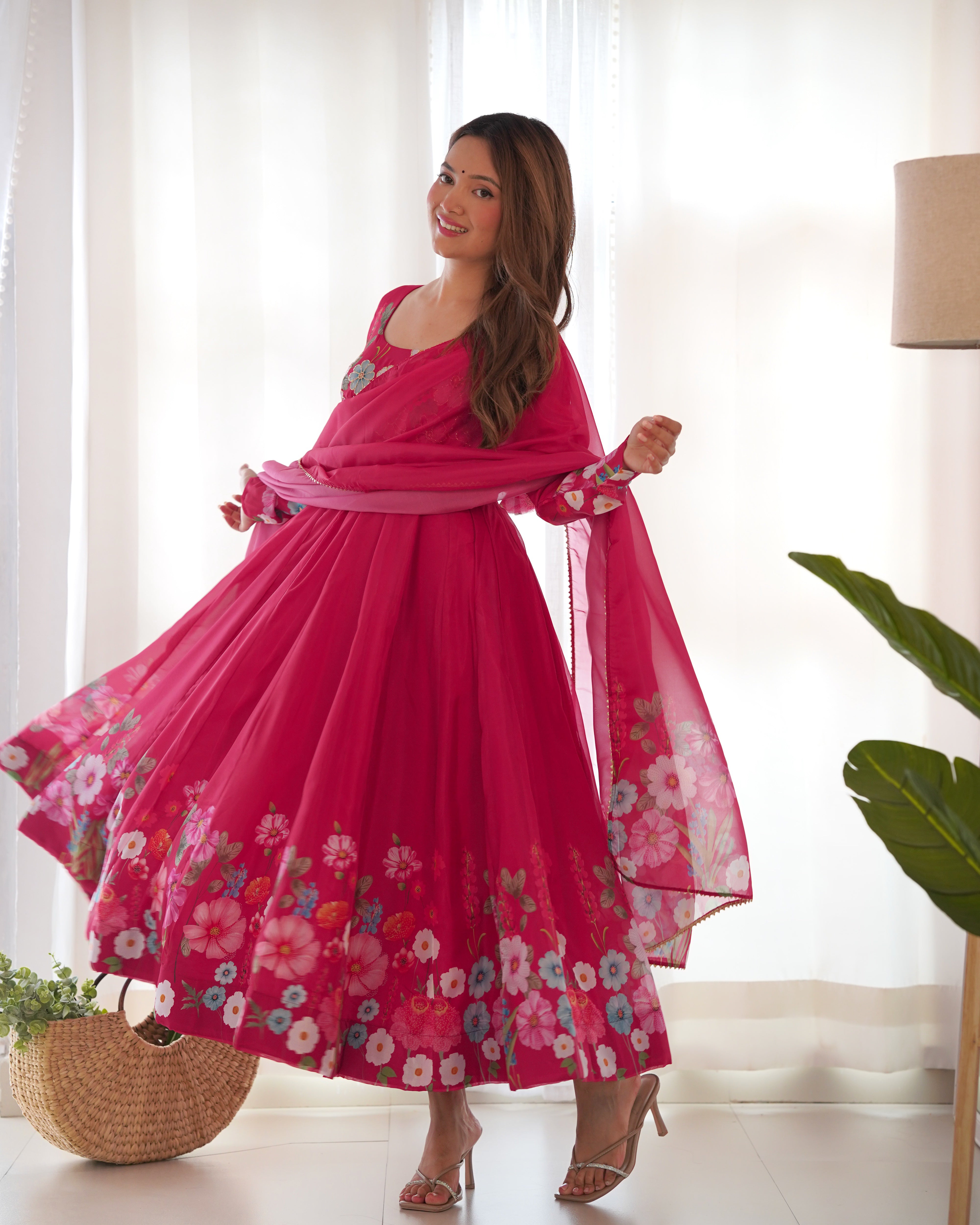 Timeless Floral Organza Anarkali Suit Set