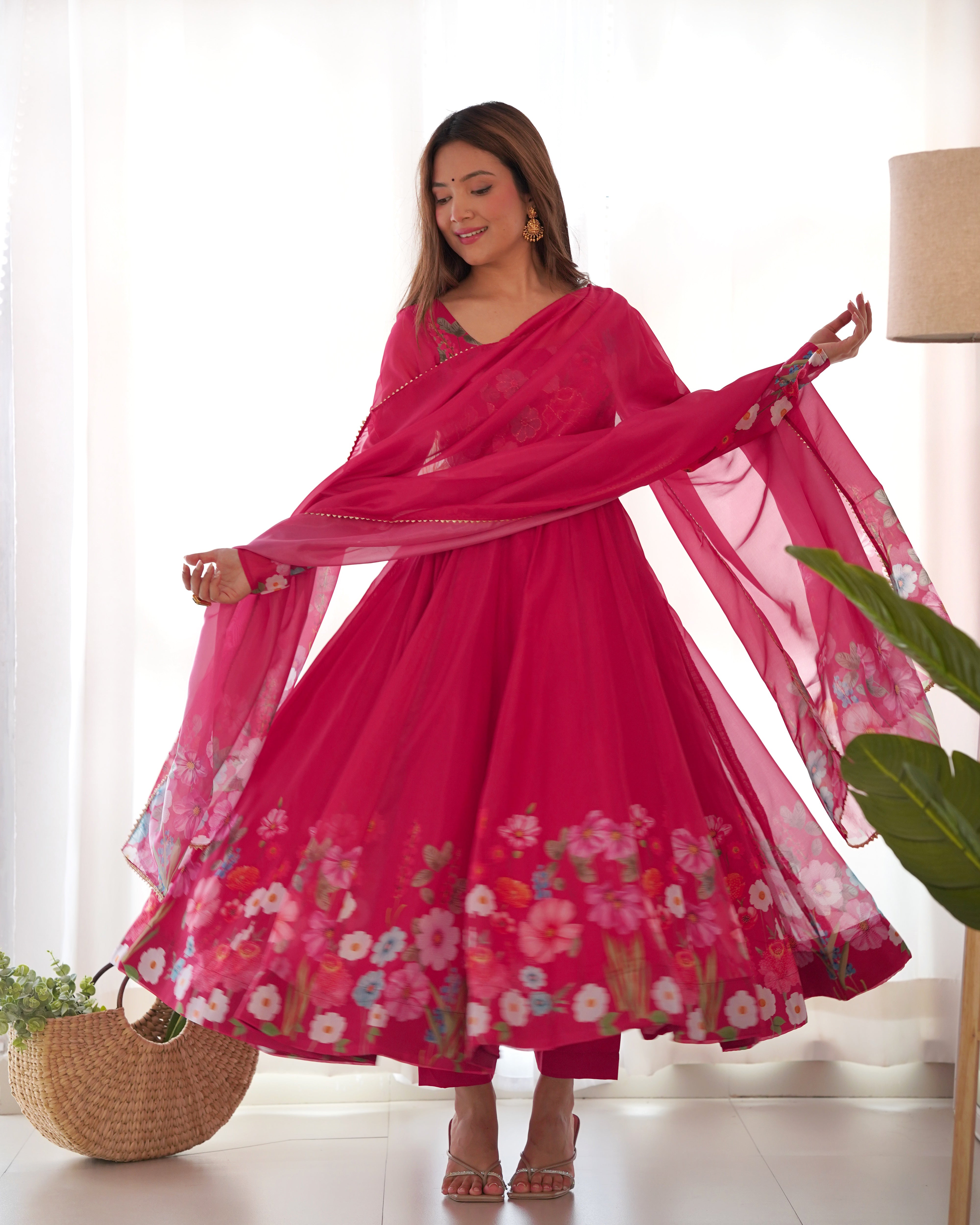Timeless Floral Organza Anarkali Suit Set