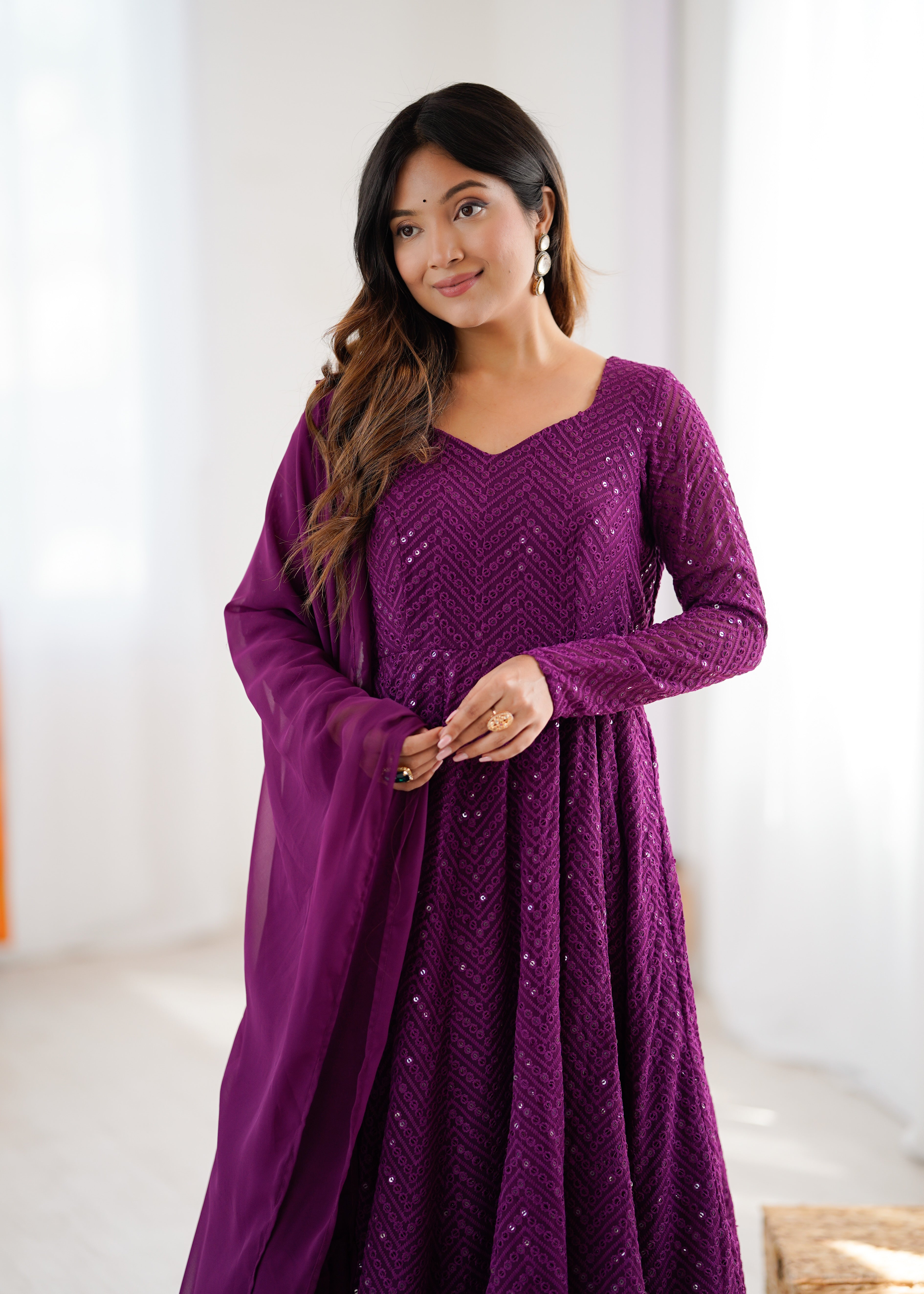 New Arrival Designer Georgette Lucknowi Sequence Work Anarkali Set