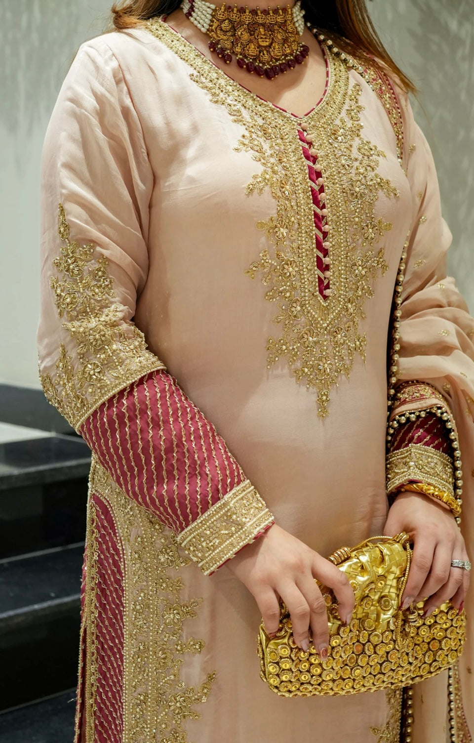 Premium Chinon Silk Embroidered Suit Set