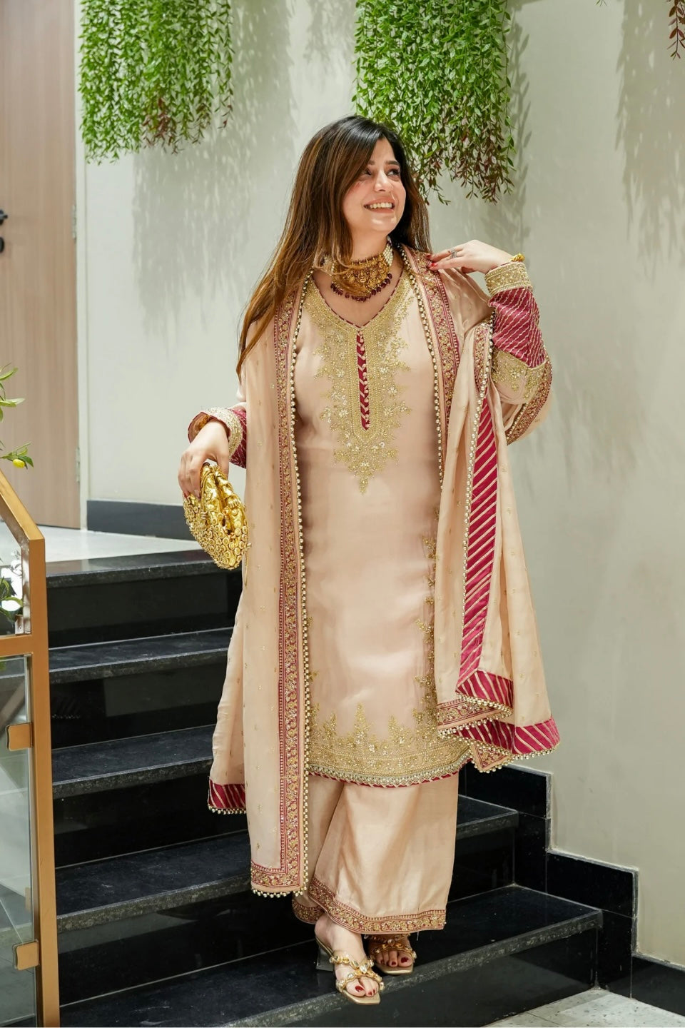 Premium Chinon Silk Embroidered Suit Set