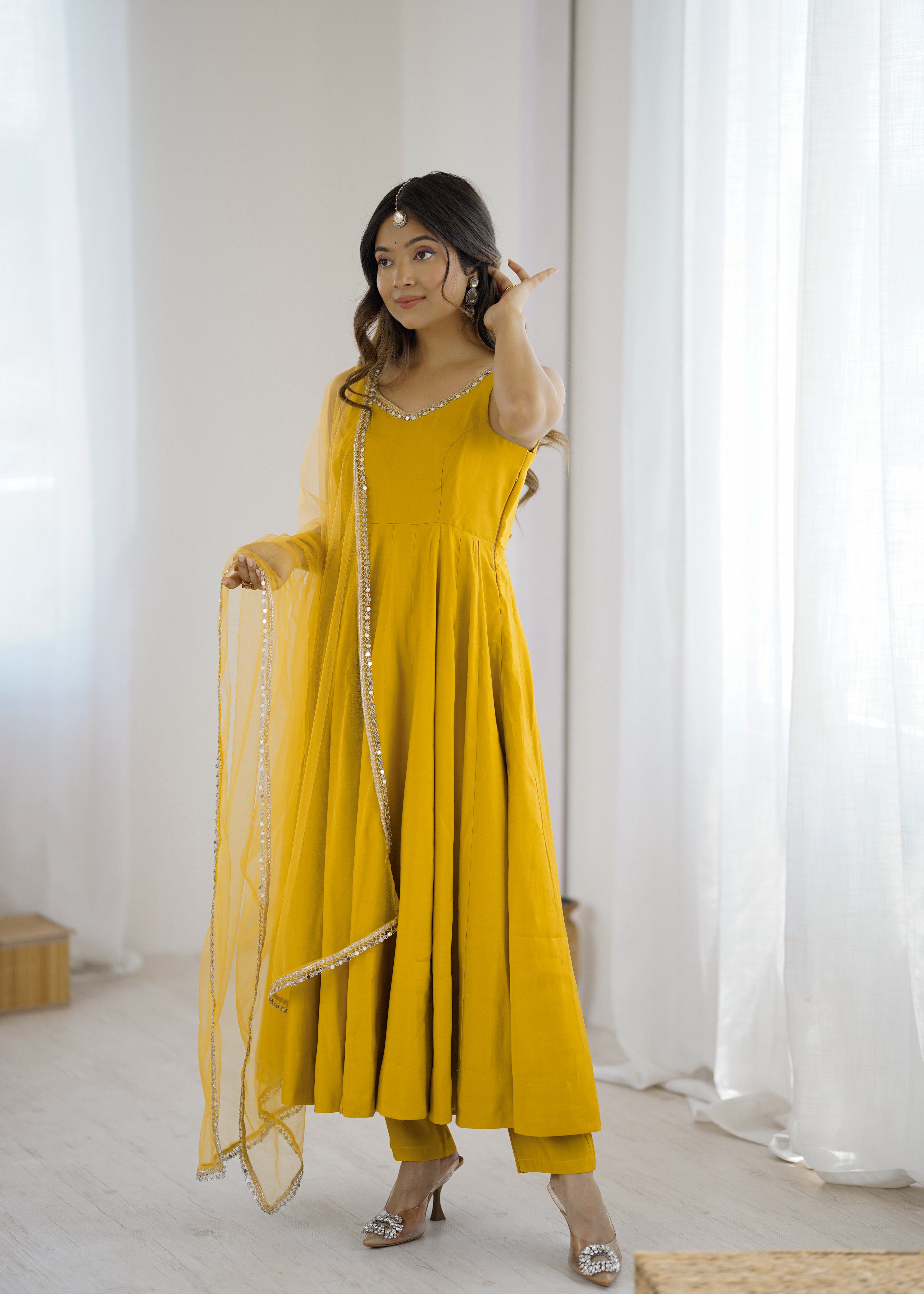 Elegant Roman Silk Chanderi Anarkali Set