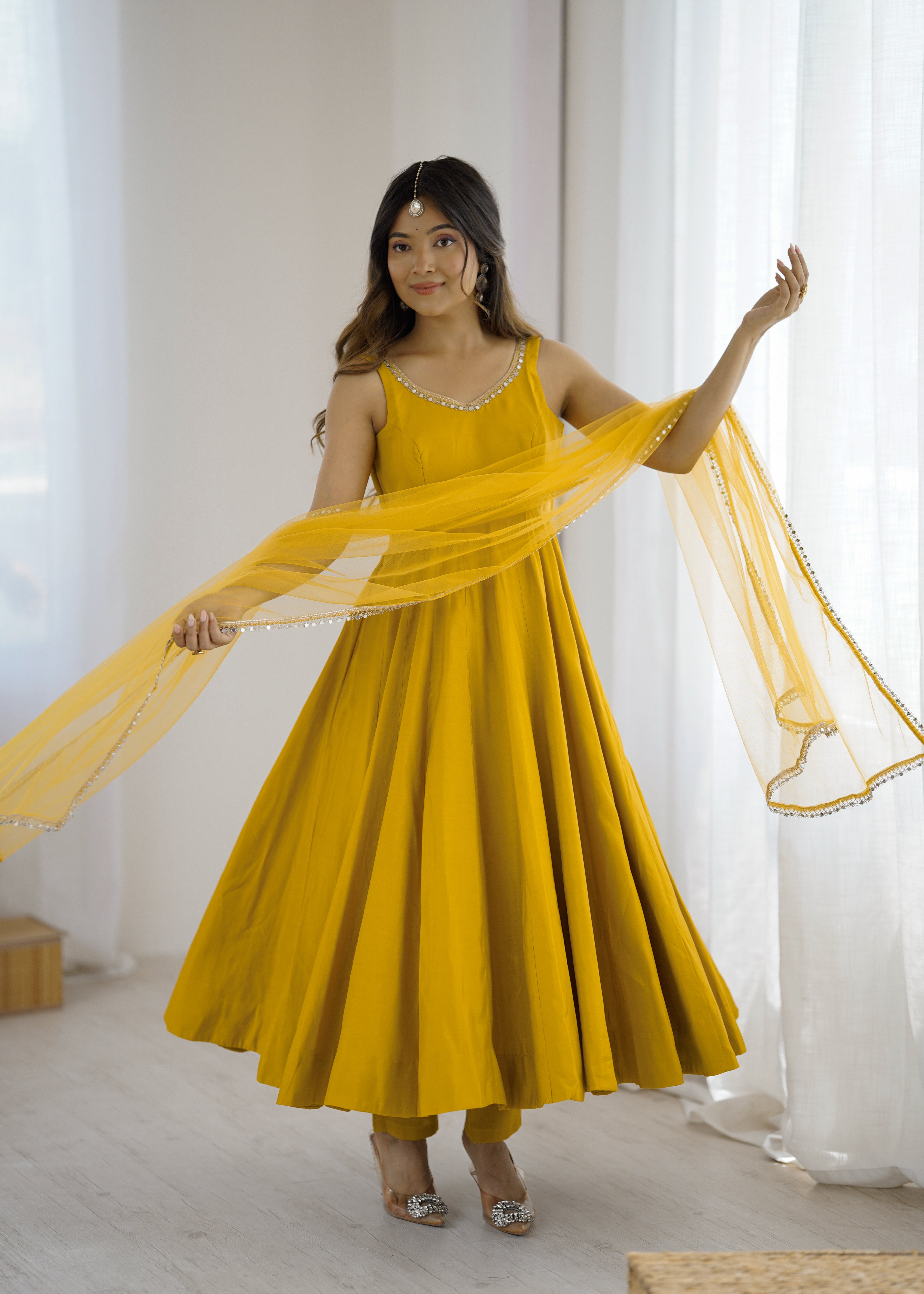 Elegant Roman Silk Chanderi Anarkali Set