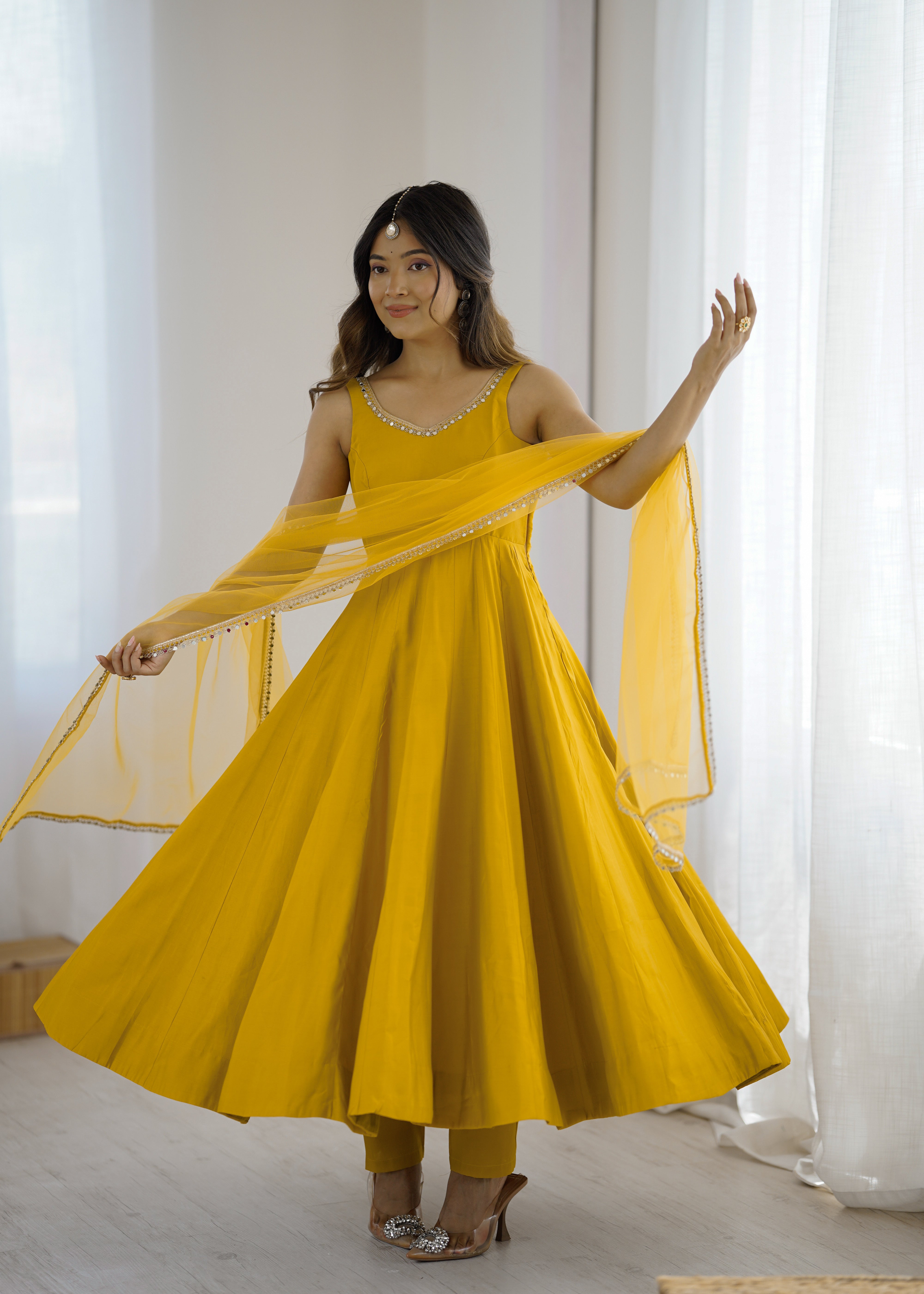 Elegant Roman Silk Chanderi Anarkali Set