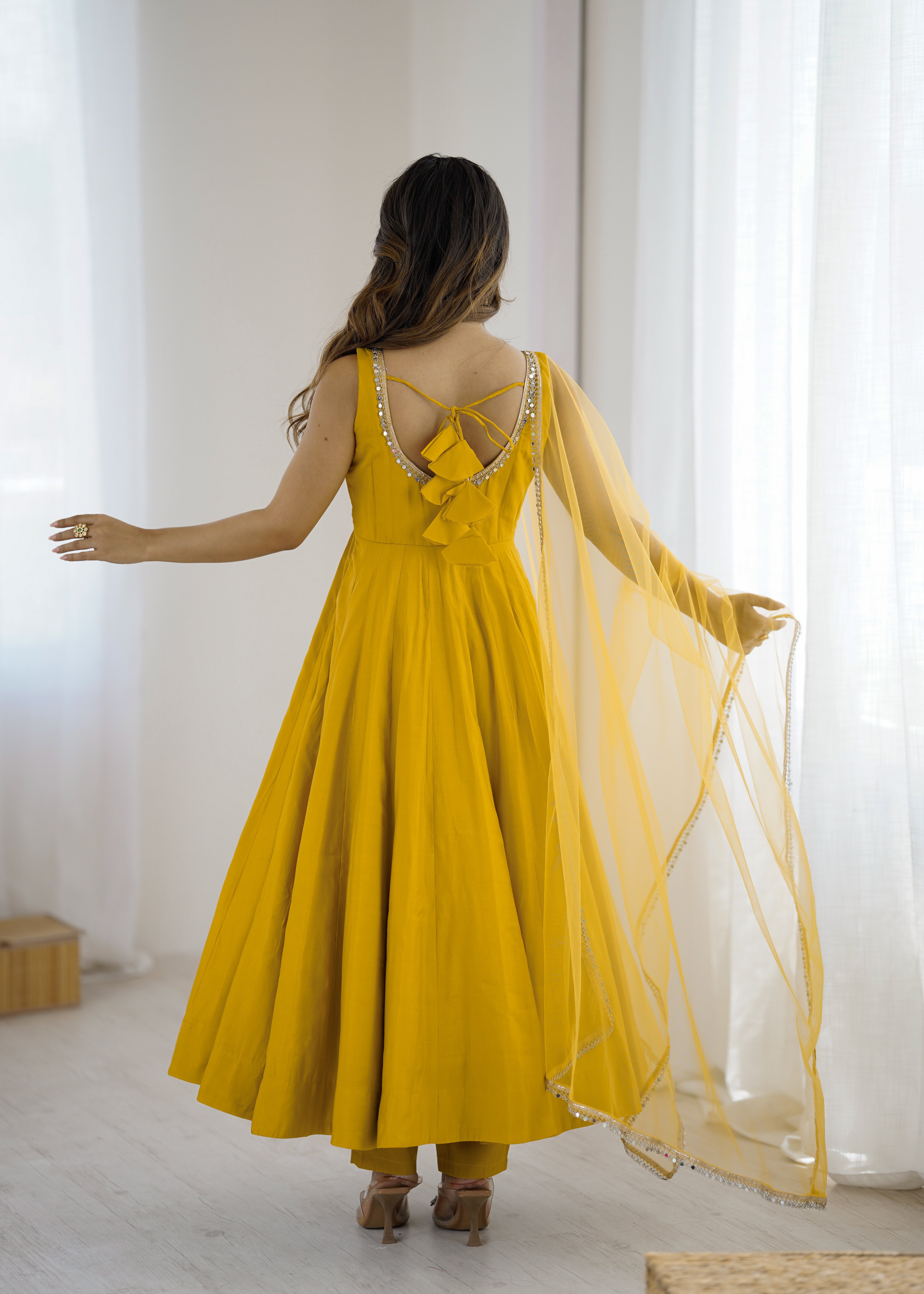 Elegant Roman Silk Chanderi Anarkali Set