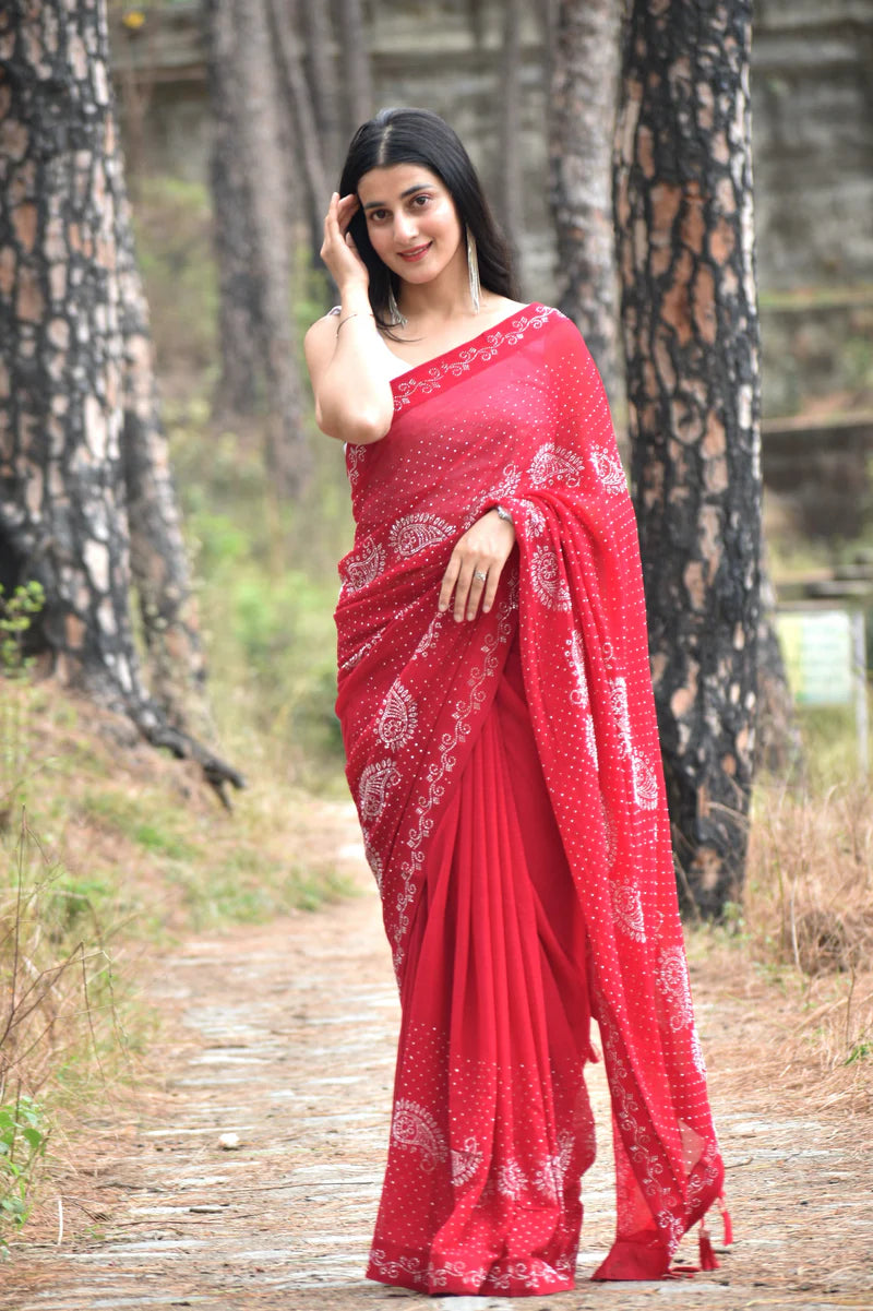 Red Partywear Saree