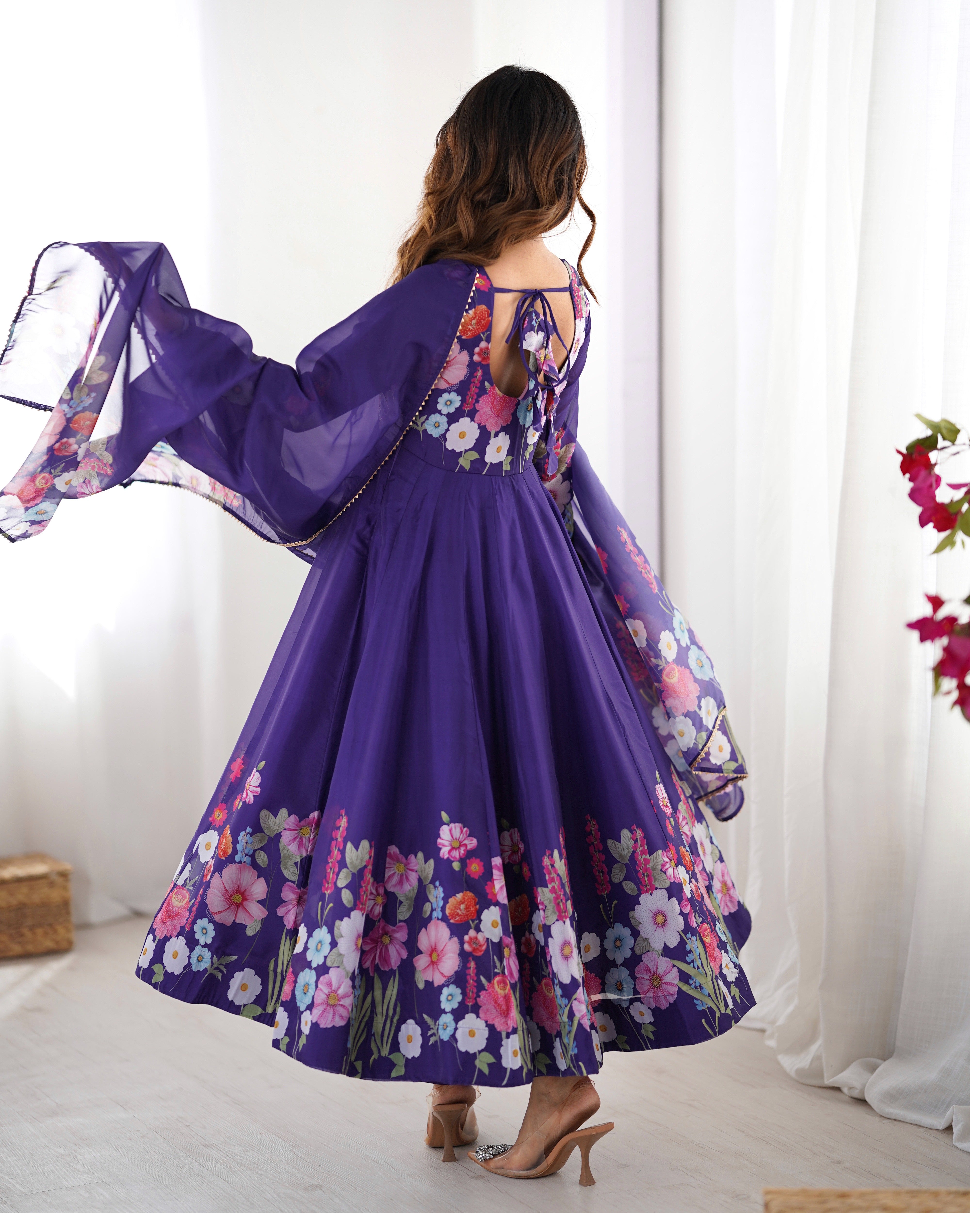 Blue Color Organza Silk Kurta  with Handwork Anarkali Suit