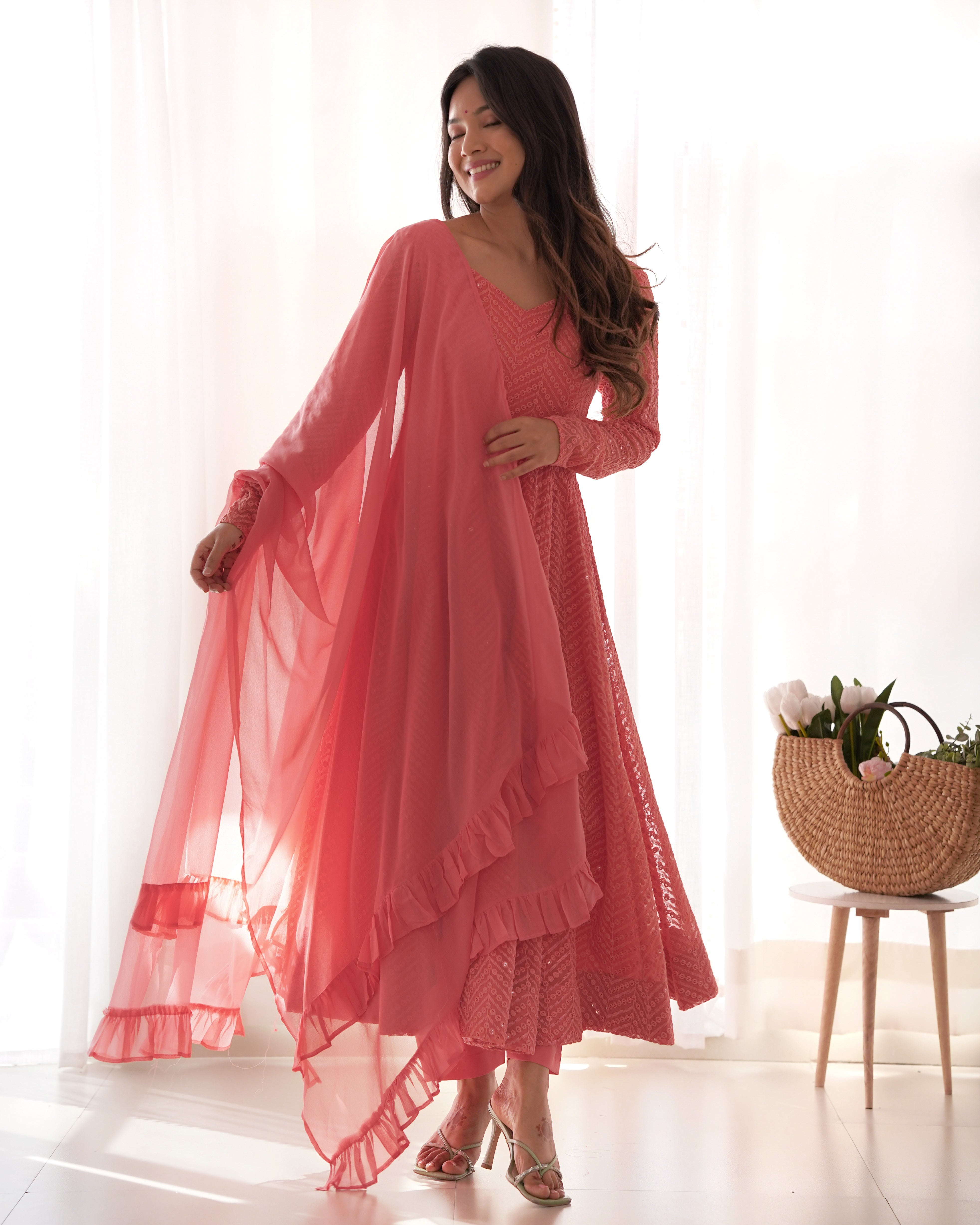 New Arrival Designer Georgette Lucknowi Sequence Work Anarkali Set