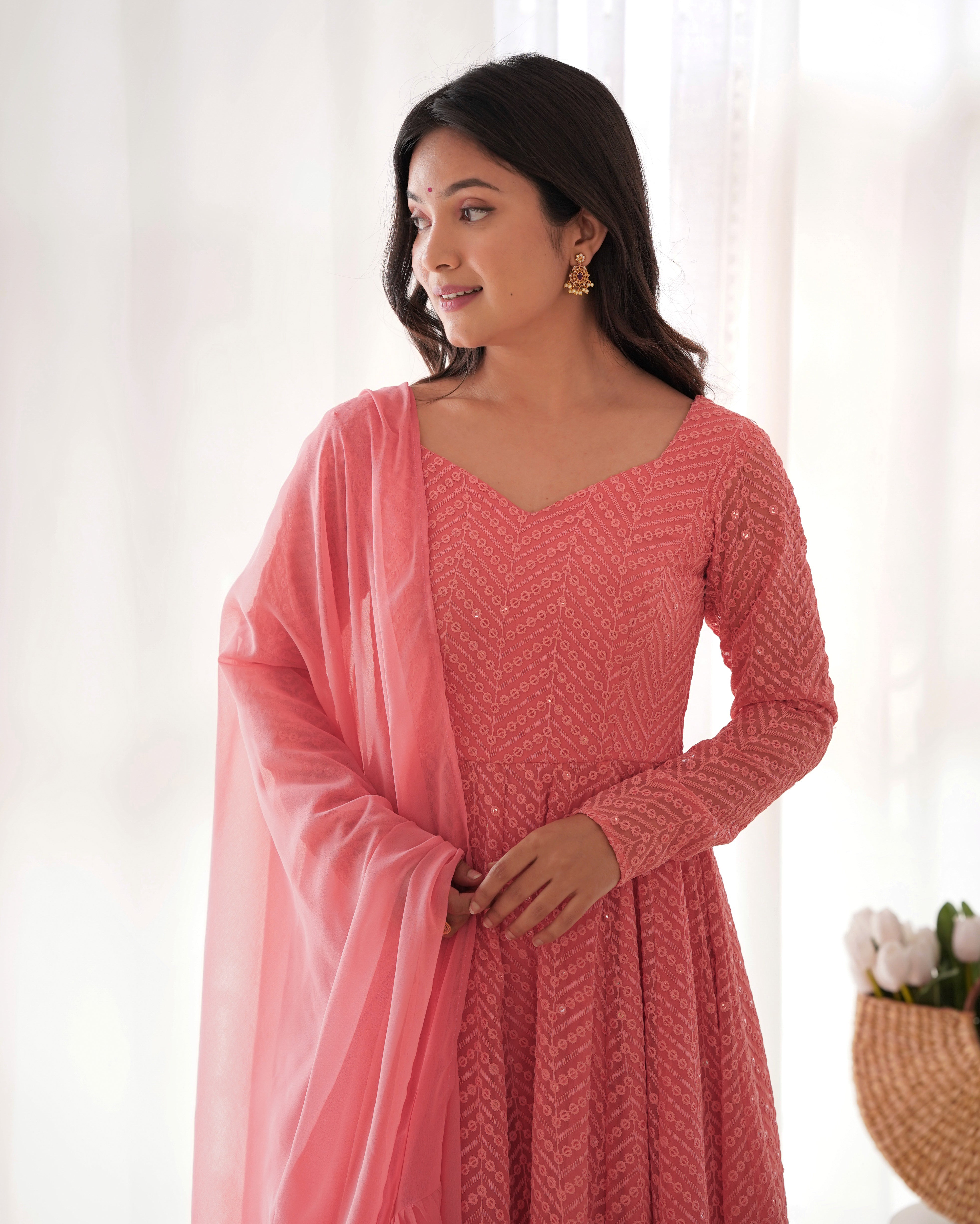 New Arrival Designer Georgette Lucknowi Sequence Work Anarkali Set