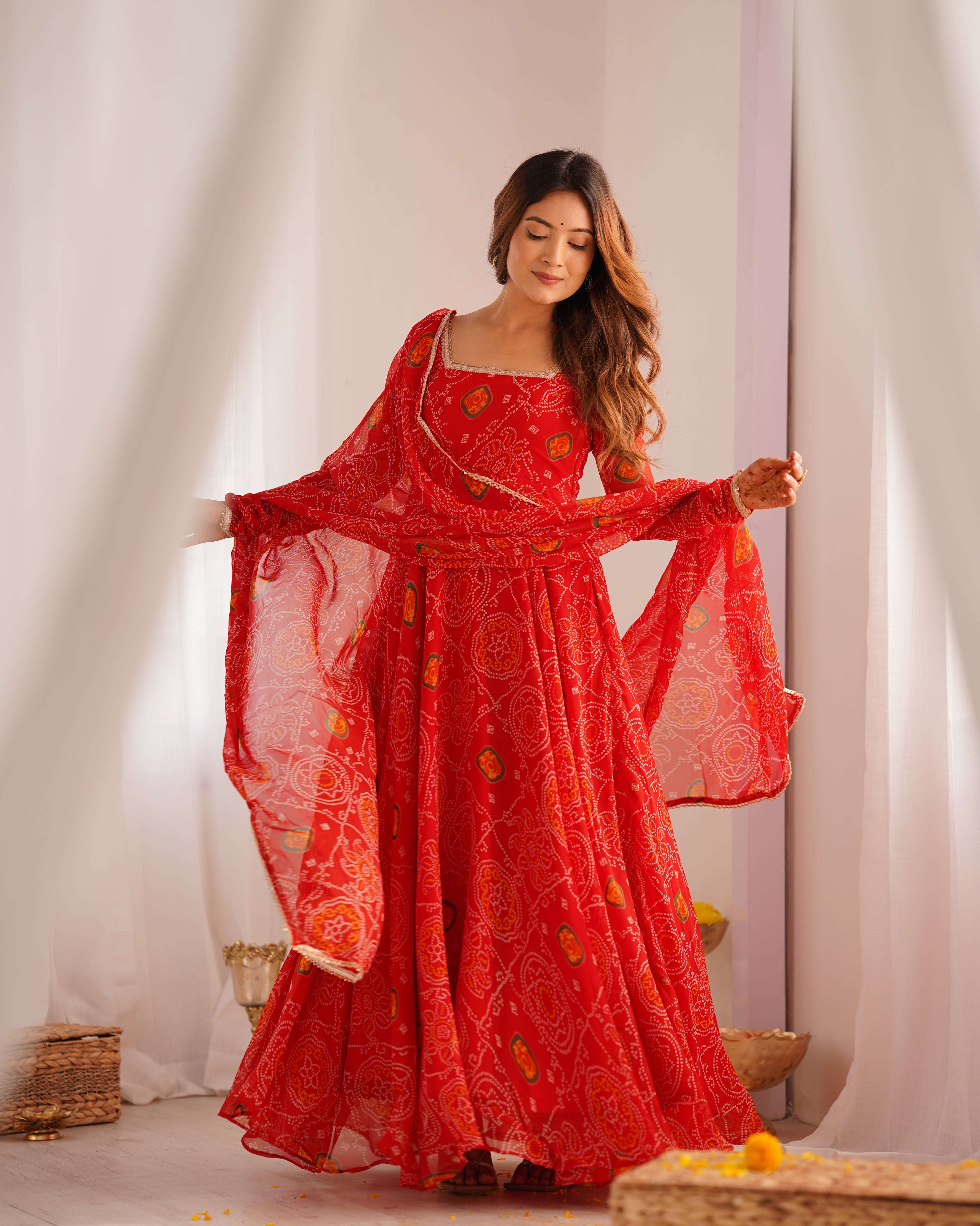 Bandhej Elegance – Lightweight Chiffon Anarkali Set