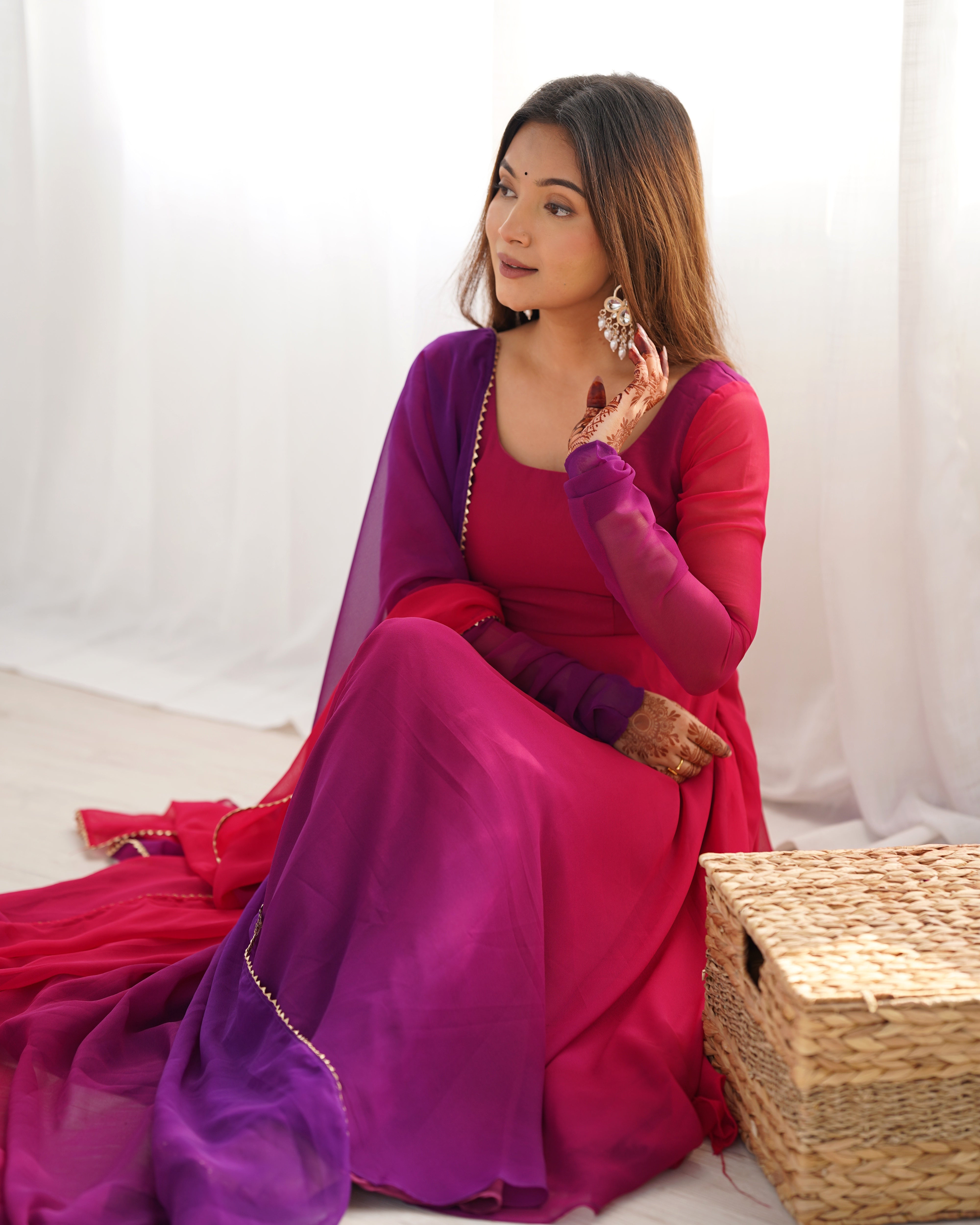 Blushing Beauty in Ethnic Style Red Purple Soft Fox Georgette Anarkali Suit