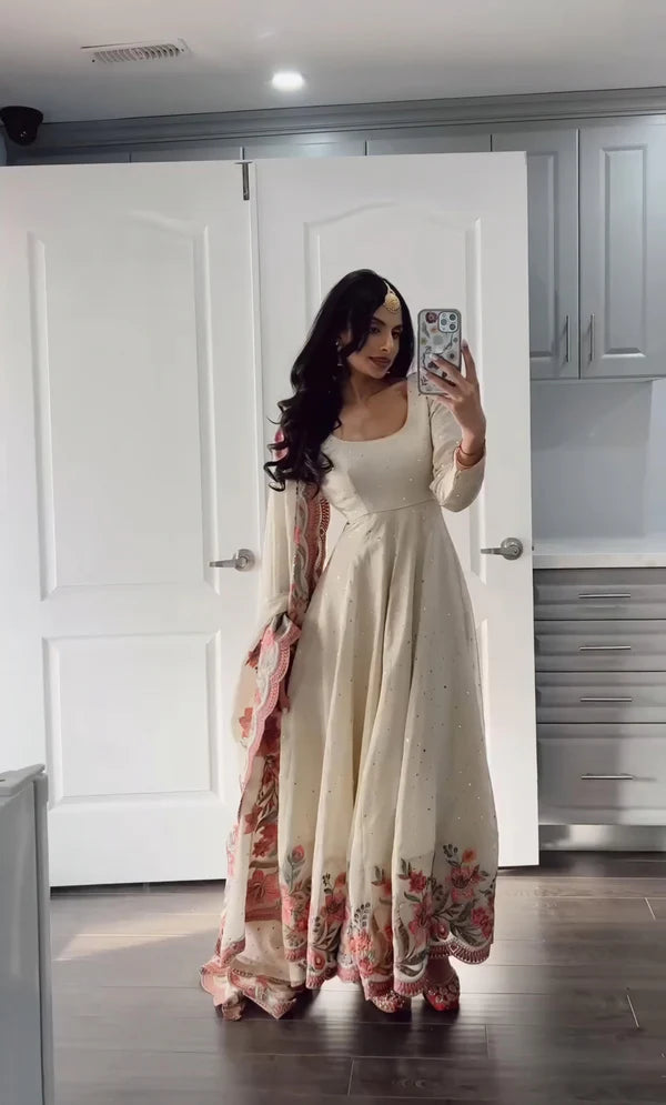 New Partywear Heavy Pure Vichitra Silk Designer Anarkali Gown