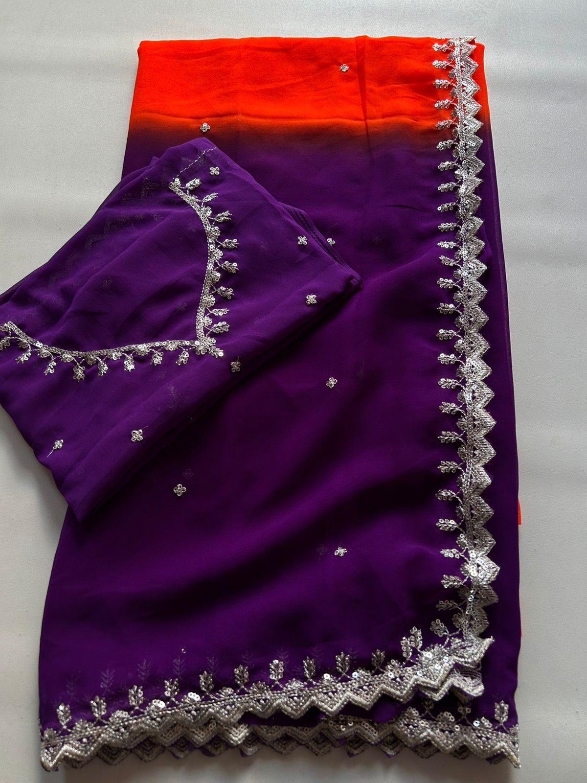 New Partywear Georgette pedding saree with embroidery & sequence work with cutwork Blouse - Running blouse with work