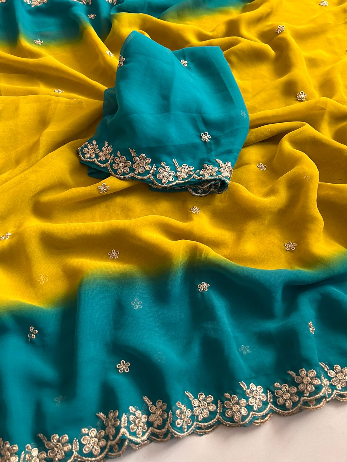 New Arrival Soft Georgette with Wedding Saree With Heavy Embroidery Sequence And Jari Work And Border Arca