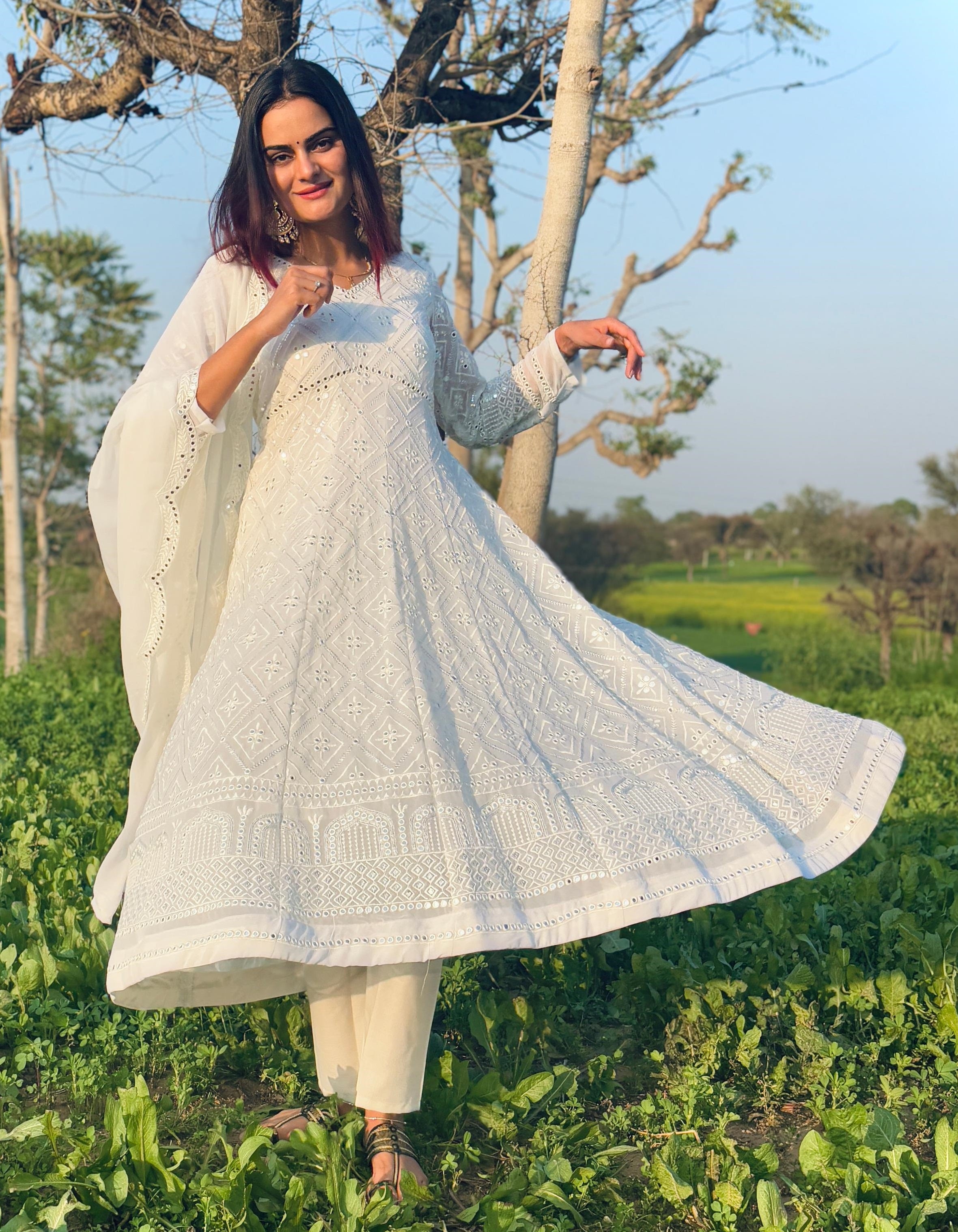 Lakshmi Choudhary Glittering White  Anarkali Suit