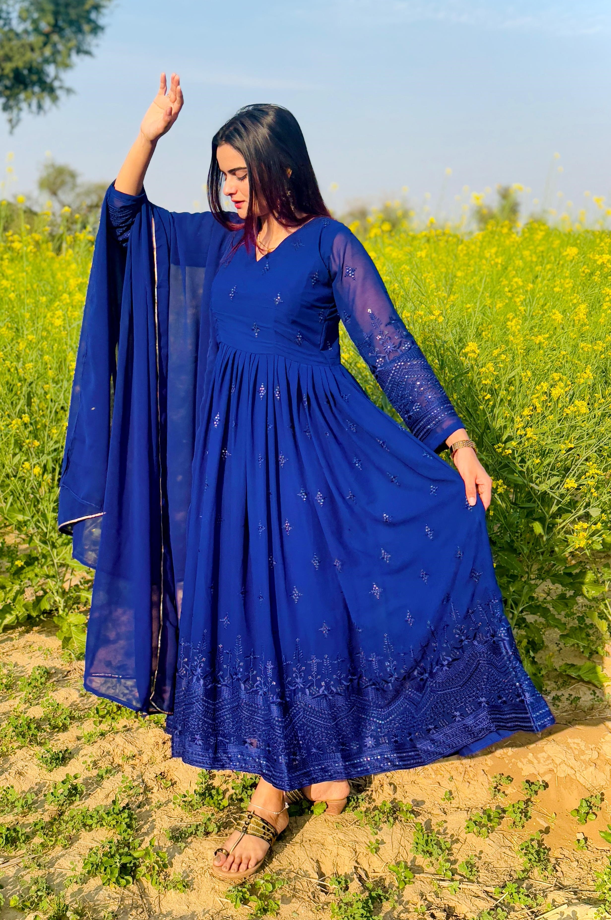 Lakshmi Choudhary Elegant Blue Premium Anarkali Suit Set