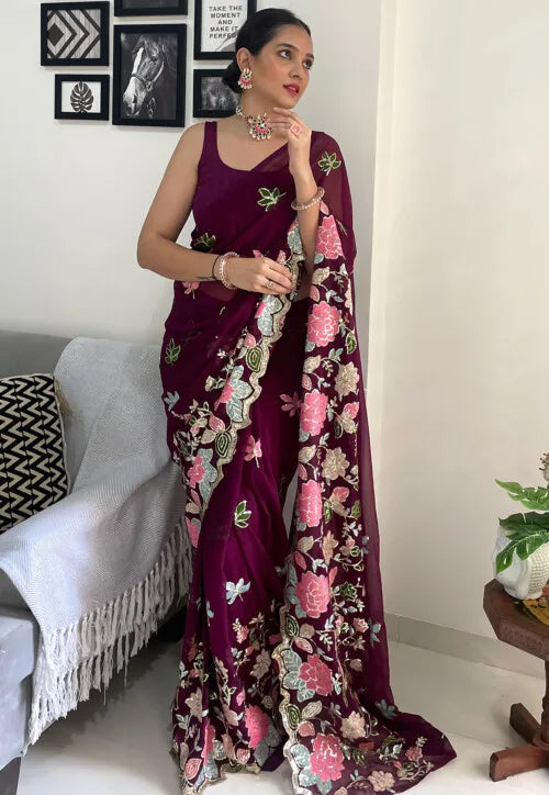 Embroidered Georgette Saree