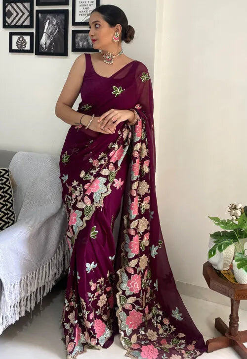 Embroidered Georgette Saree