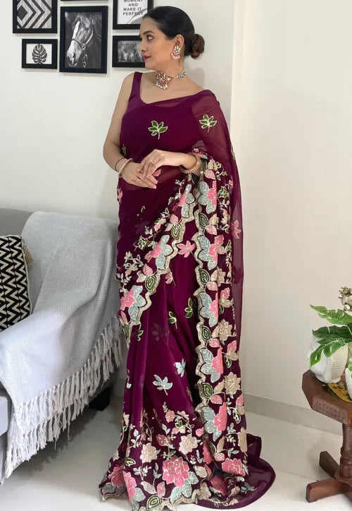 Embroidered Georgette Saree