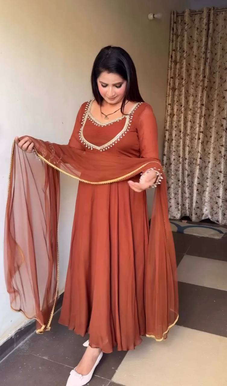 New Designer Partywear Pure Fox Georgette Kurta Set
