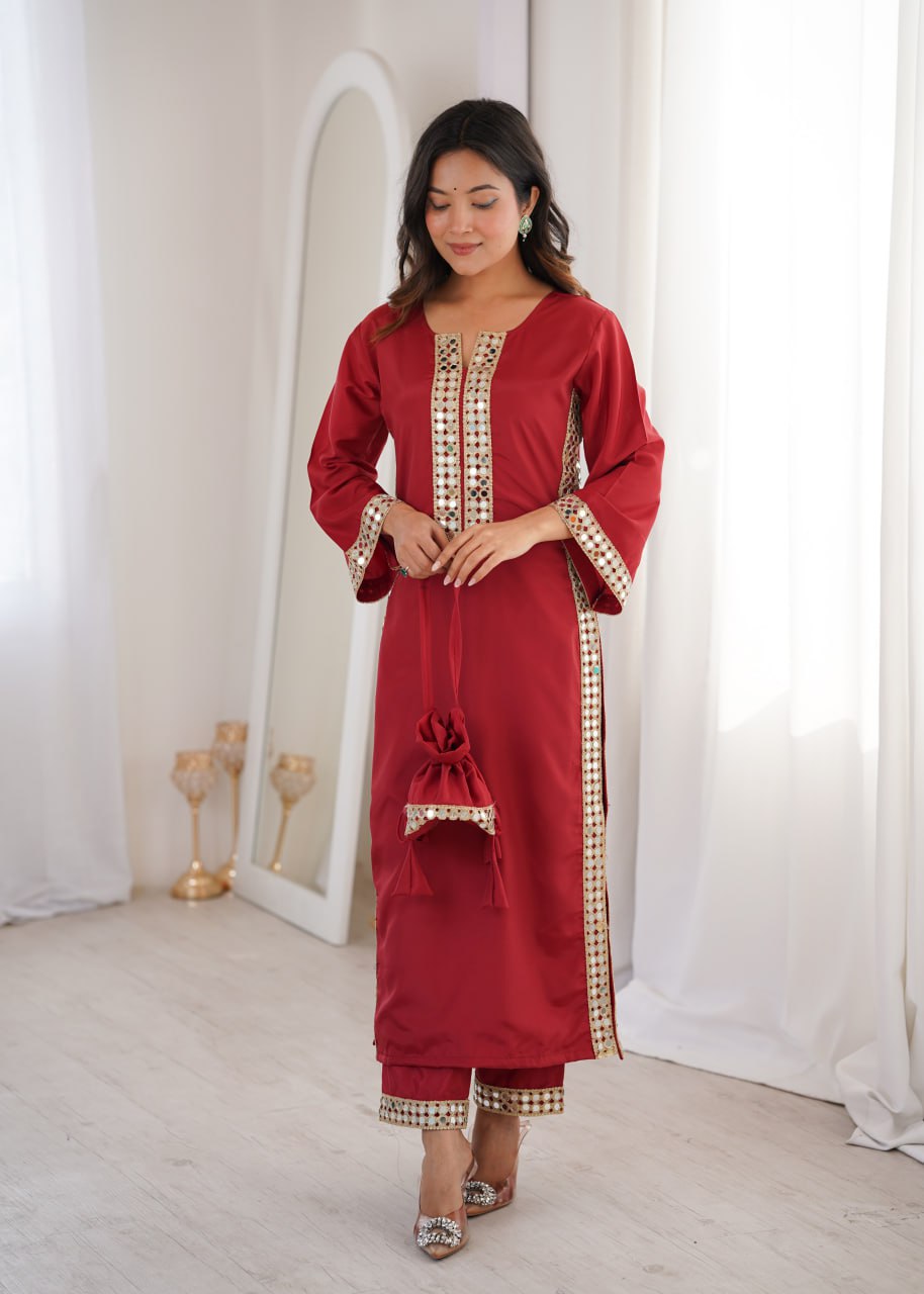 Mirror Work Kurti Set with Batwa