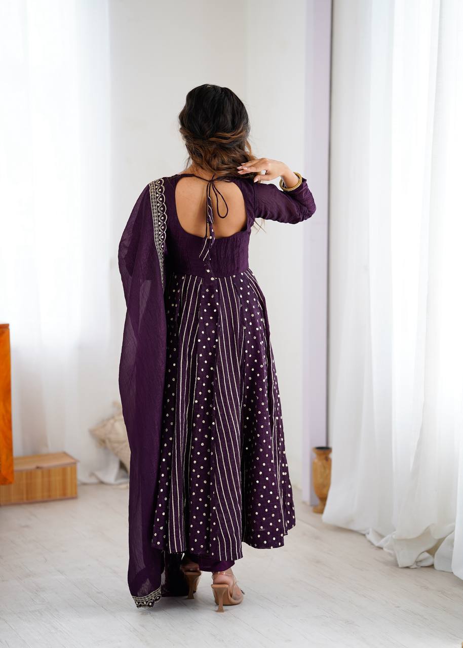 Purple Color Premium Designer Anarkali Gown With Pan And Dupatta