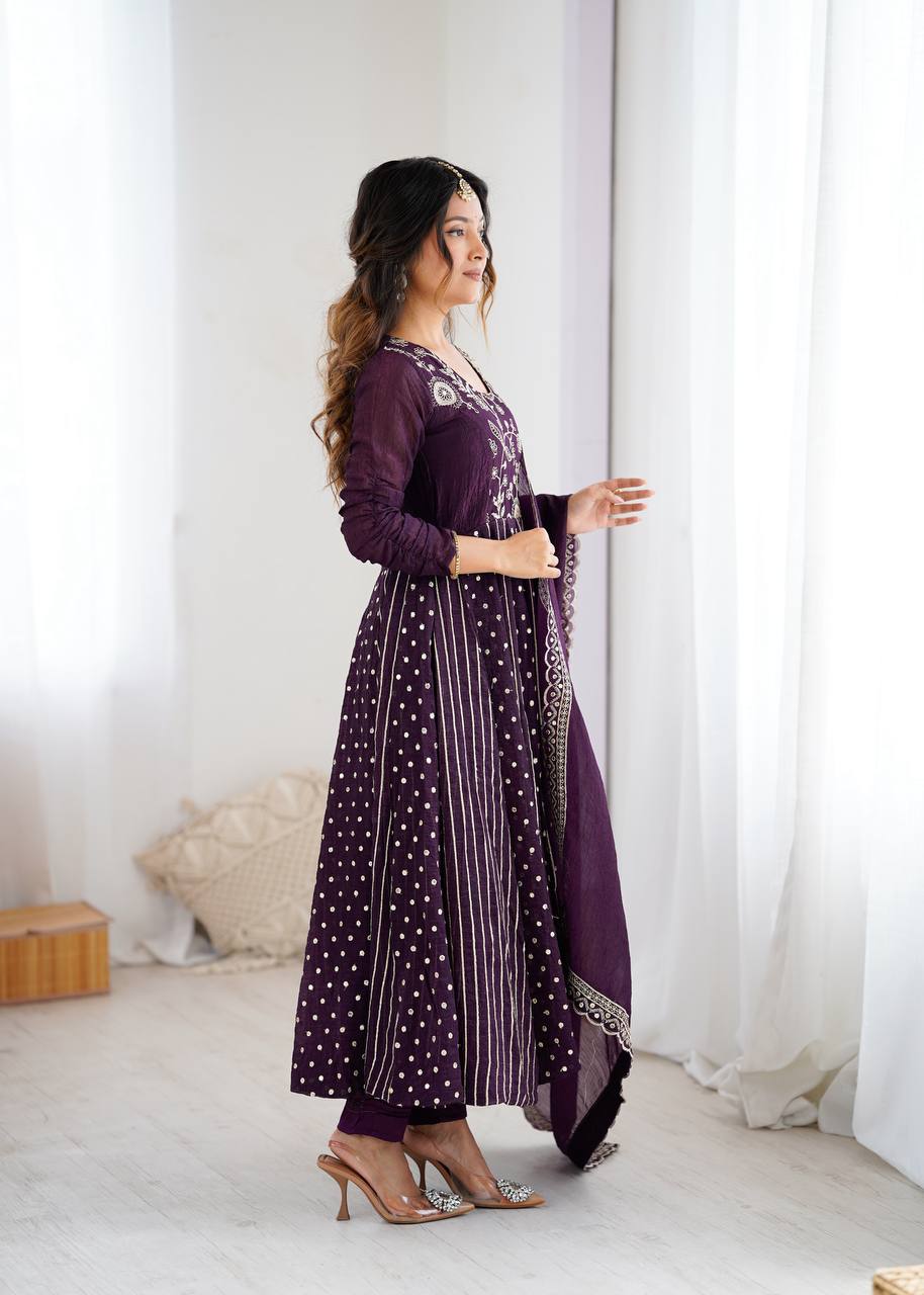 Purple Color Premium Designer Anarkali Gown With Pan And Dupatta