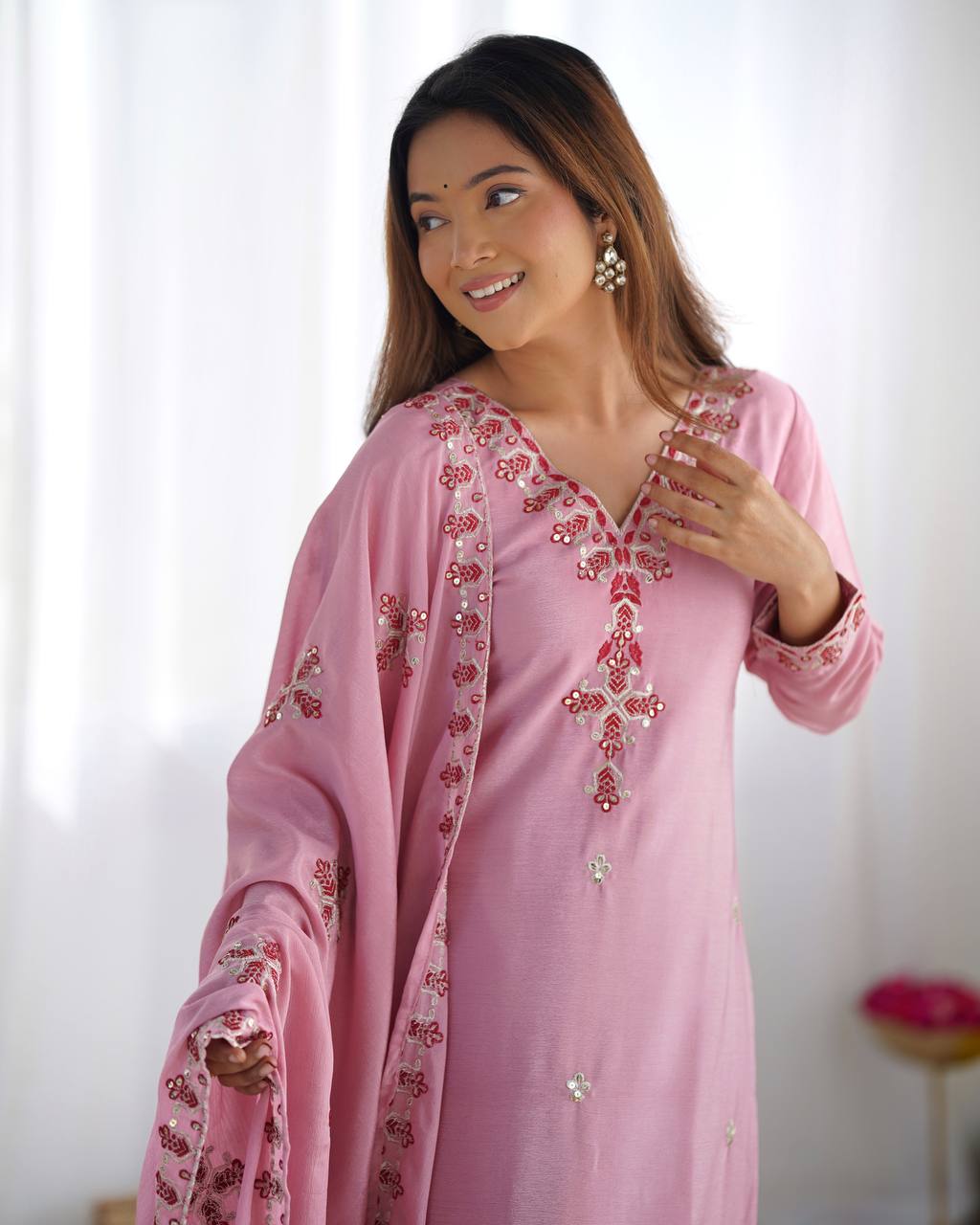 New Partywear Heavy Pure Chinnon Silk Kurta With Pant Set
