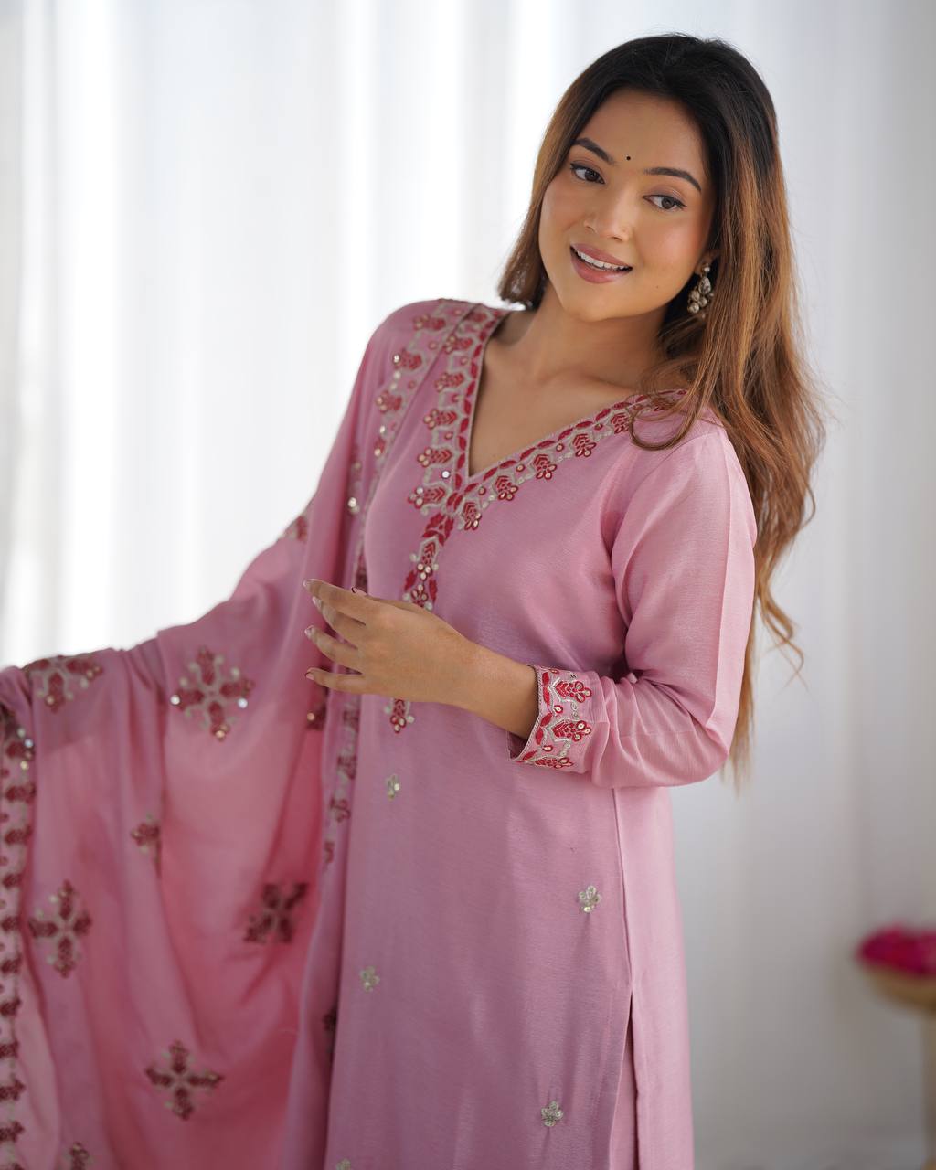 New Partywear Heavy Pure Chinnon Silk Kurta With Pant Set