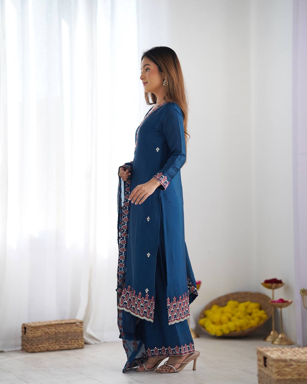 New Partywear Heavy Pure Chinnon Silk Kurta With Pant Set