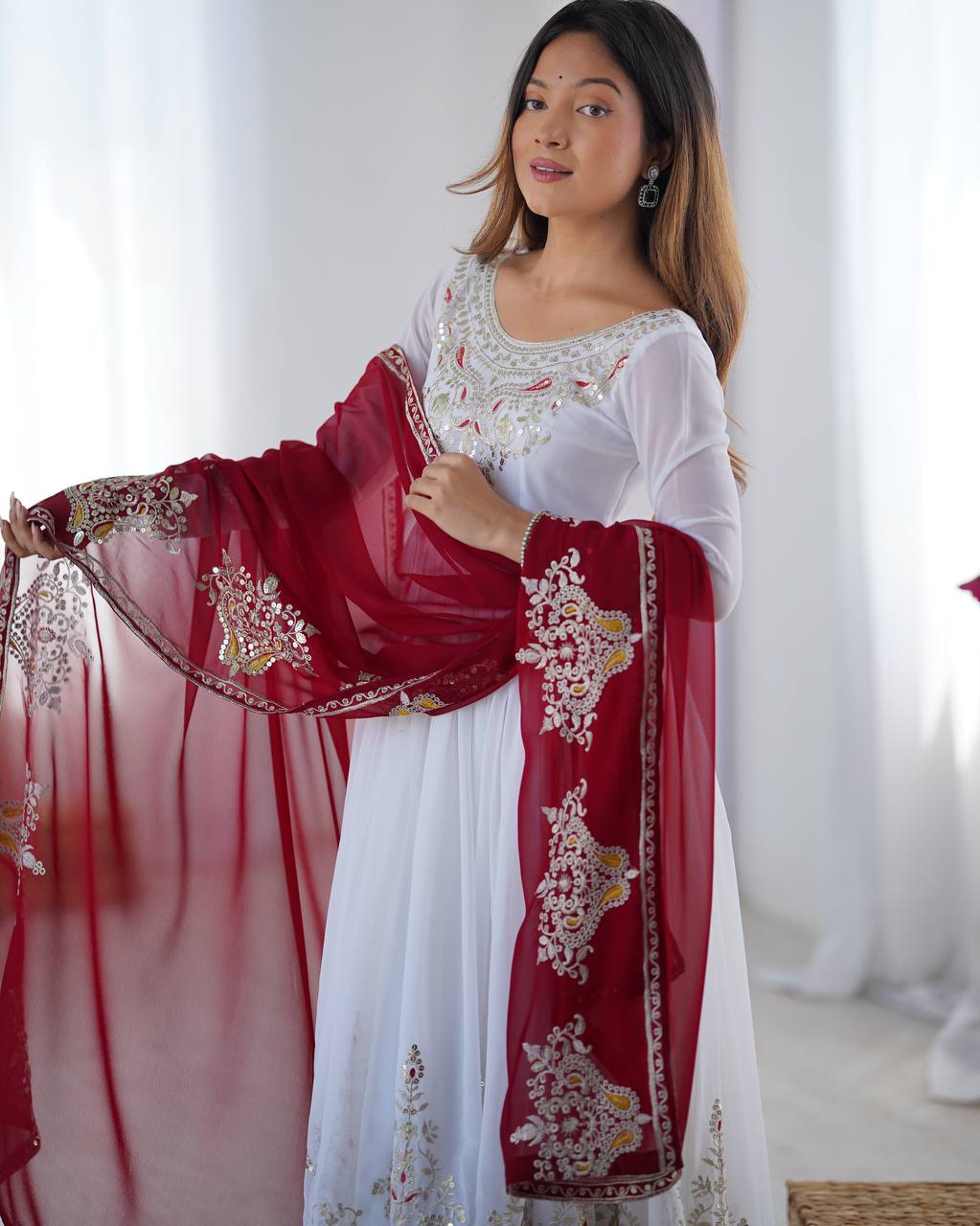 White Heavy Georgette Anarkali Kurta With Pant