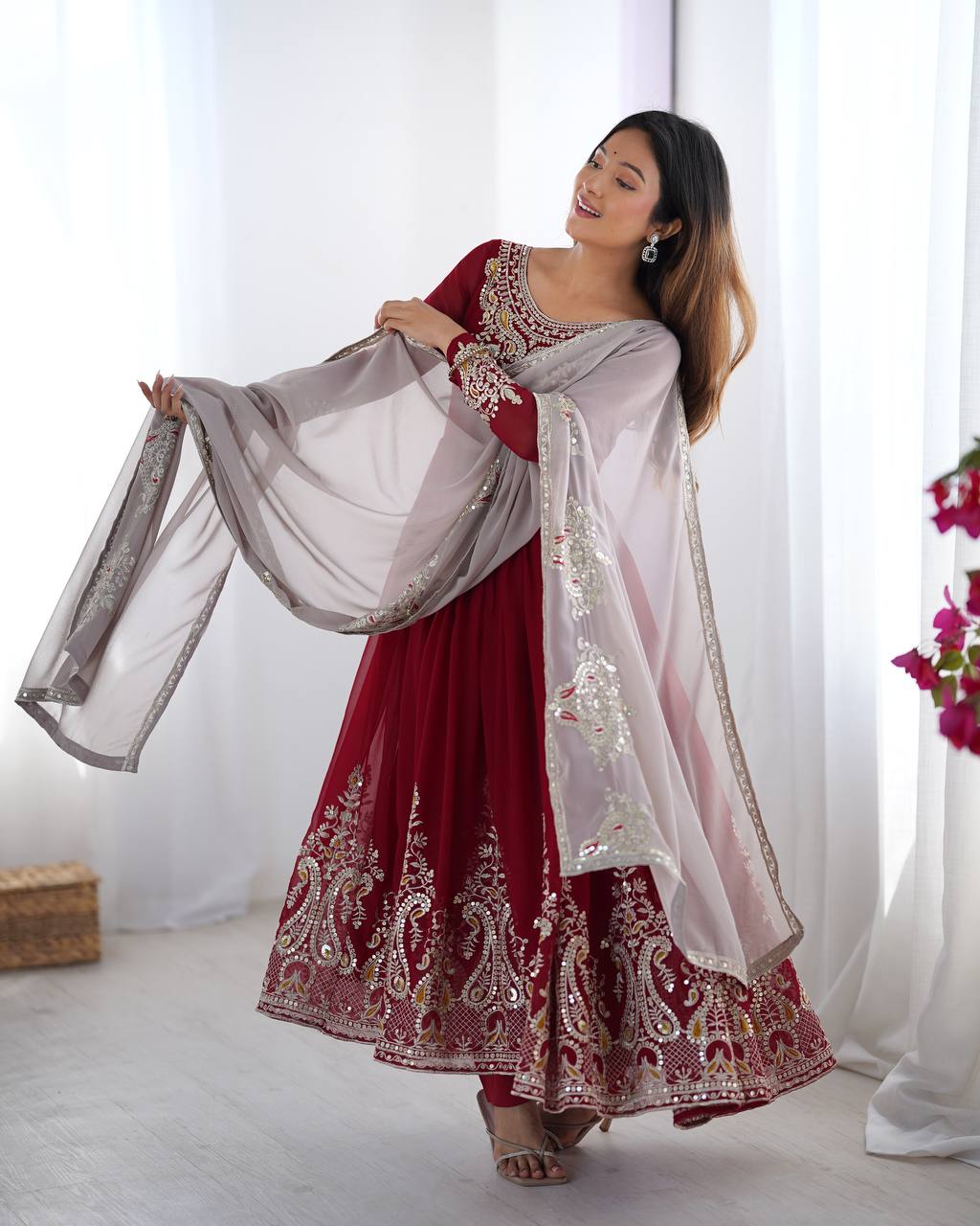 Maroon Heavy Georgette Anarkali Kurta With Pant