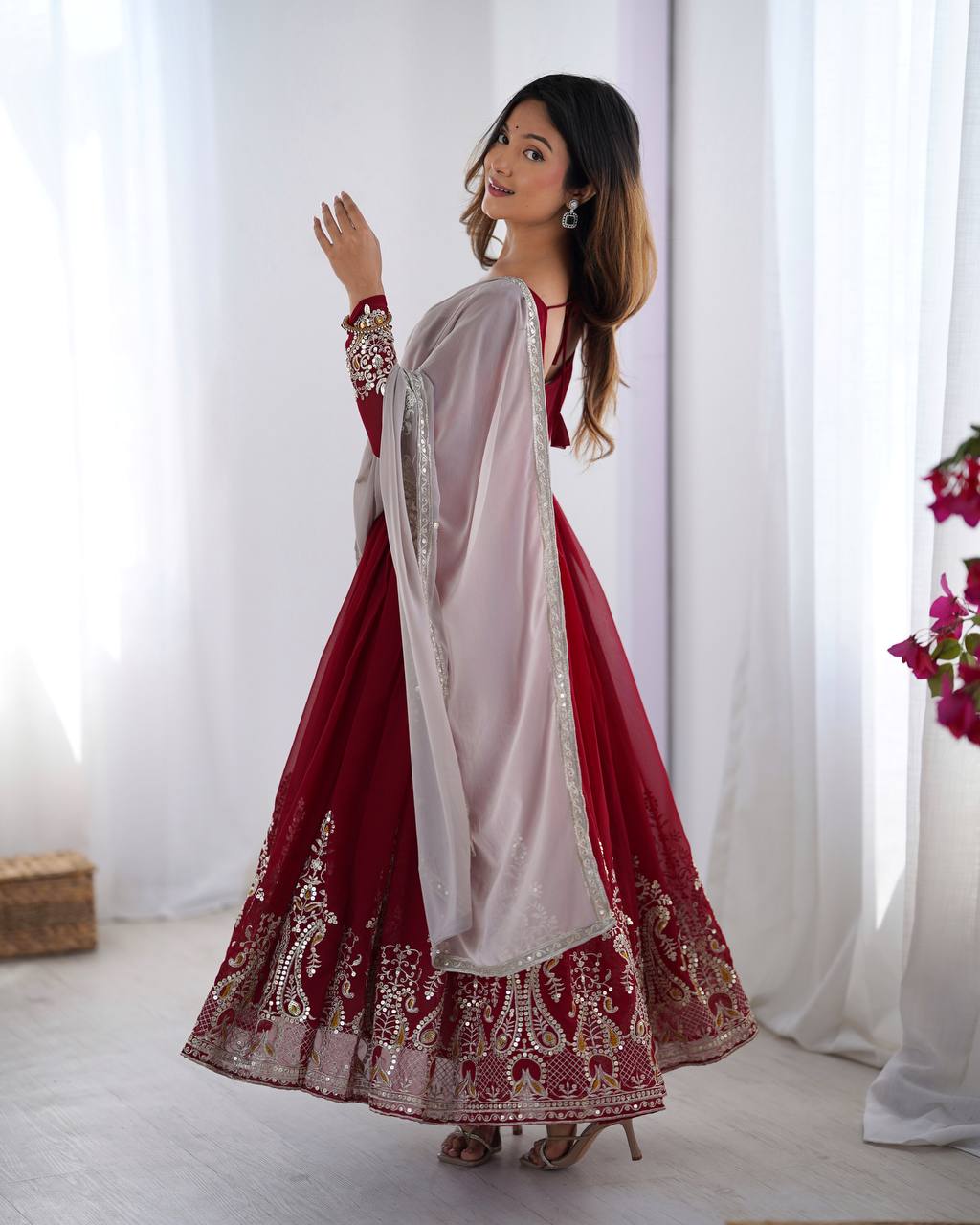 Maroon Heavy Georgette Anarkali Kurta With Pant