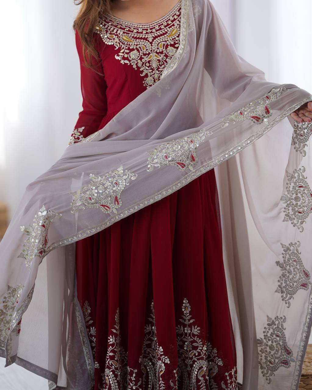 Maroon Heavy Georgette Anarkali Kurta With Pant