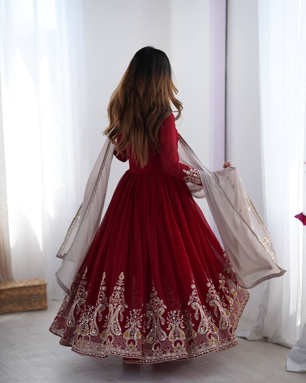 Maroon Heavy Georgette Anarkali Kurta With Pant