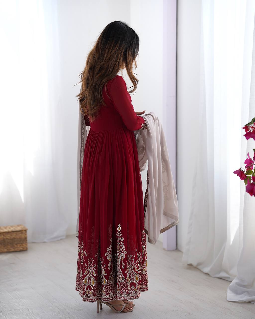 Maroon Heavy Georgette Anarkali Kurta With Pant