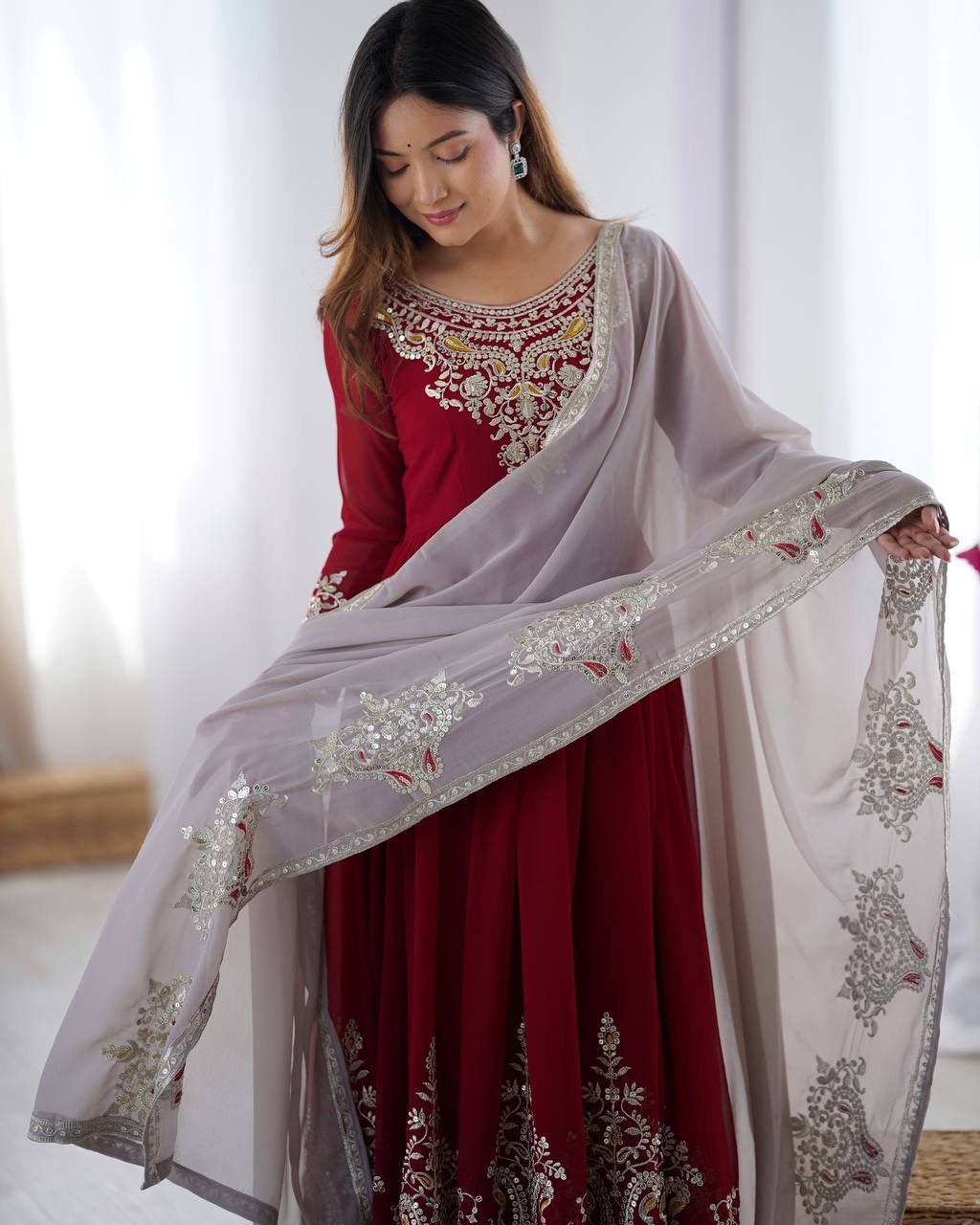 Maroon Heavy Georgette Anarkali Kurta With Pant