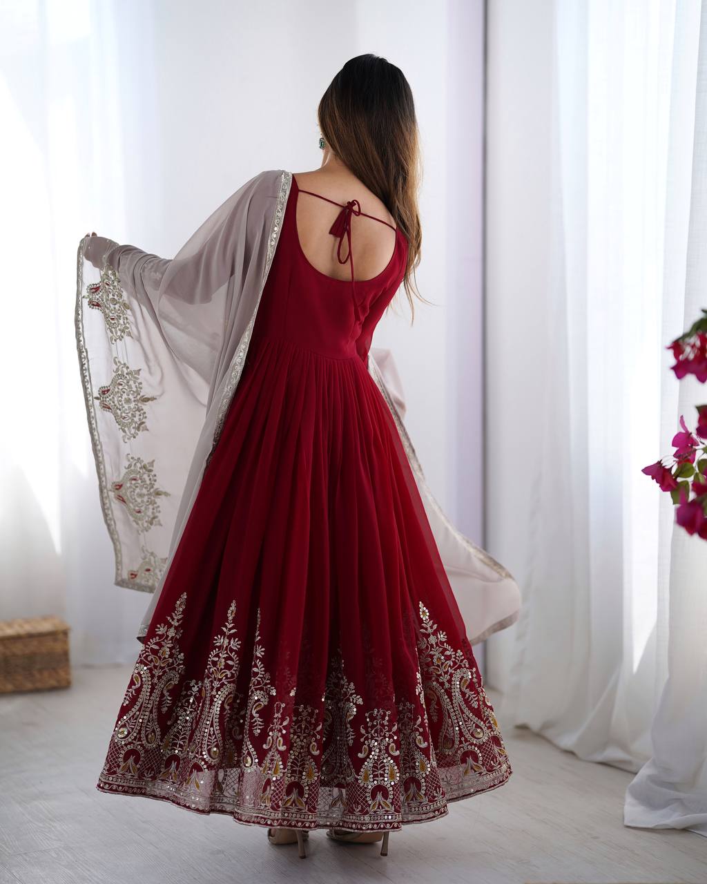 Maroon Heavy Georgette Anarkali Kurta With Pant