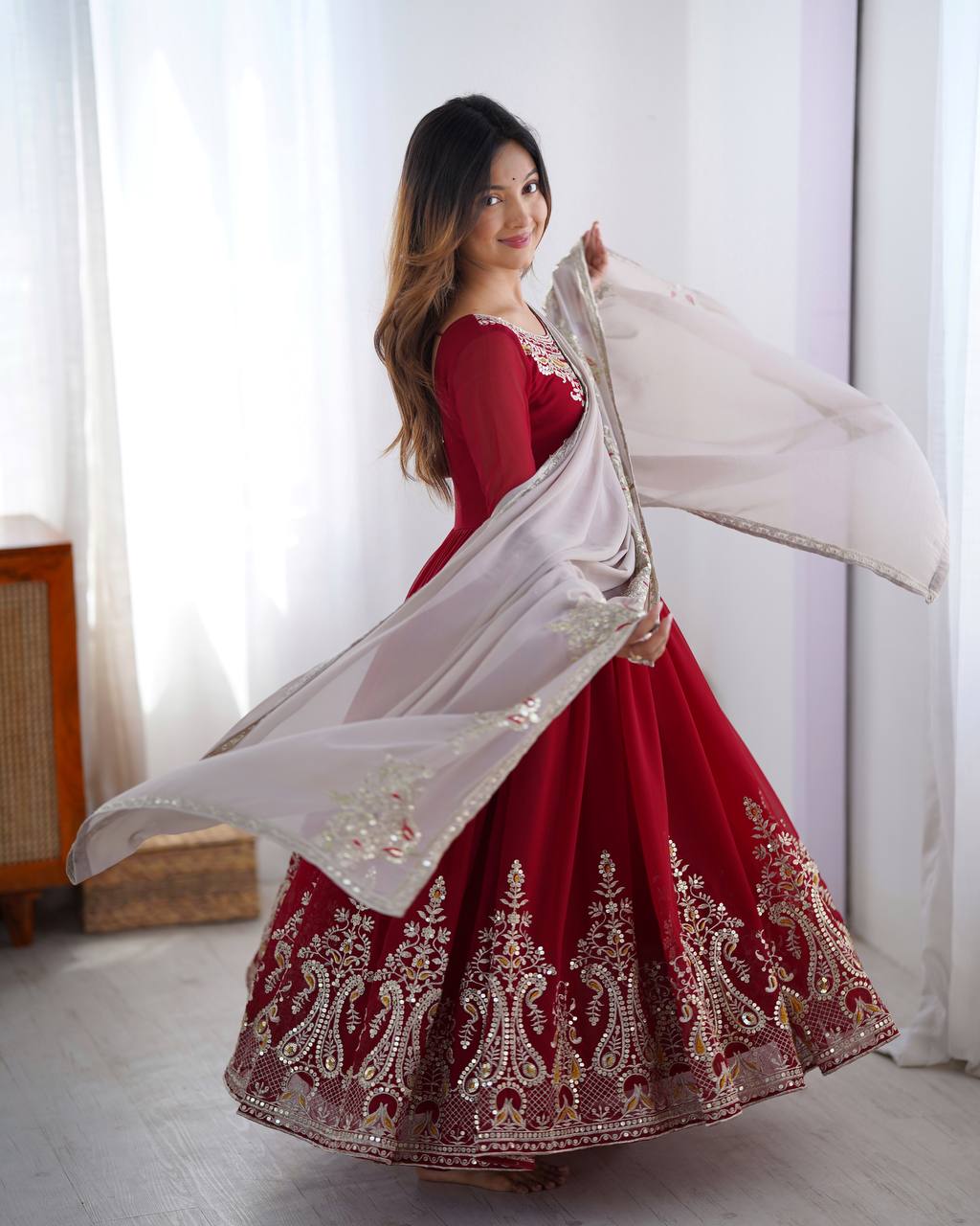 Maroon Heavy Georgette Anarkali Kurta With Pant